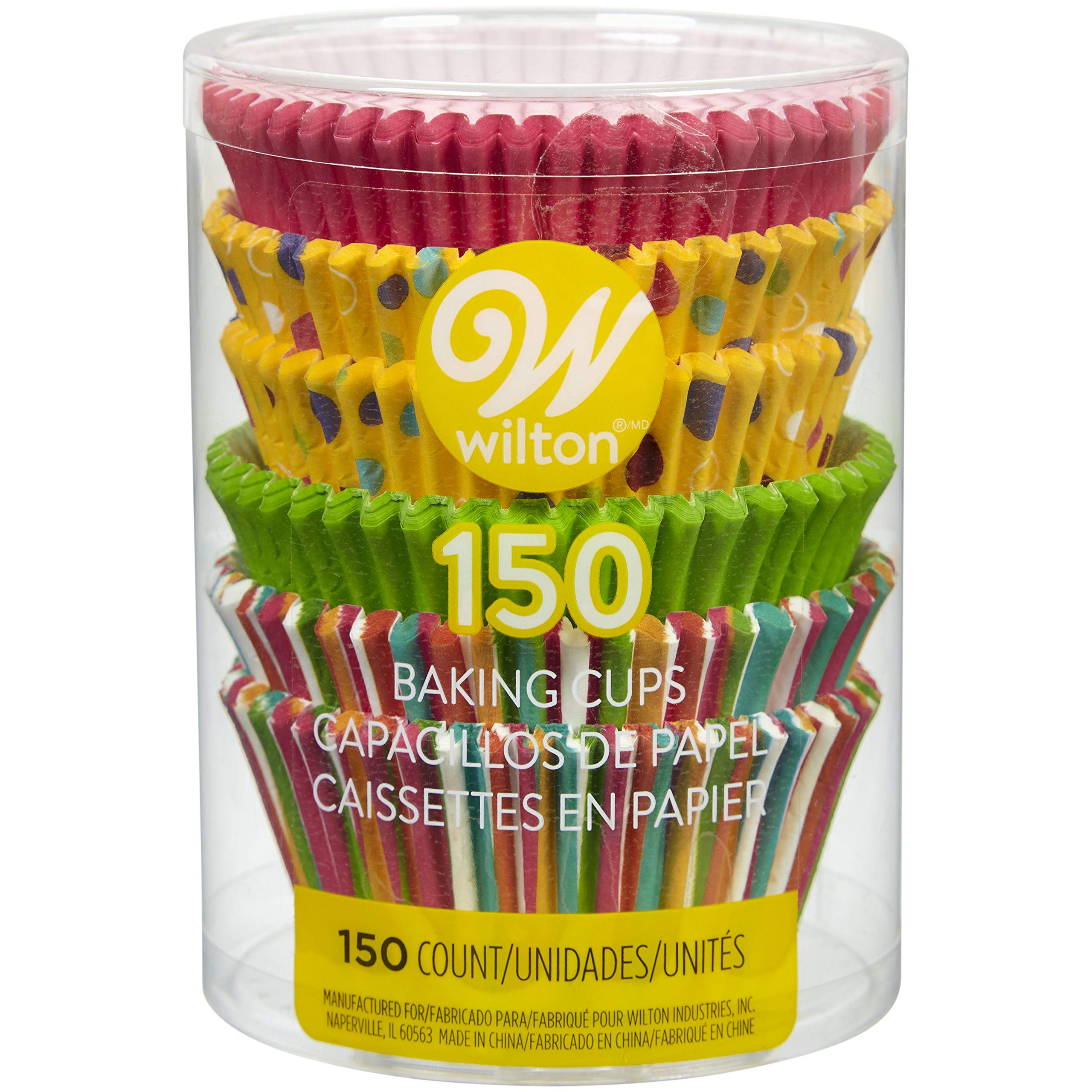 Wilton Standard Cupcake Liner Baking Cups, 150 Count, Multicolor - Dots and Stripes