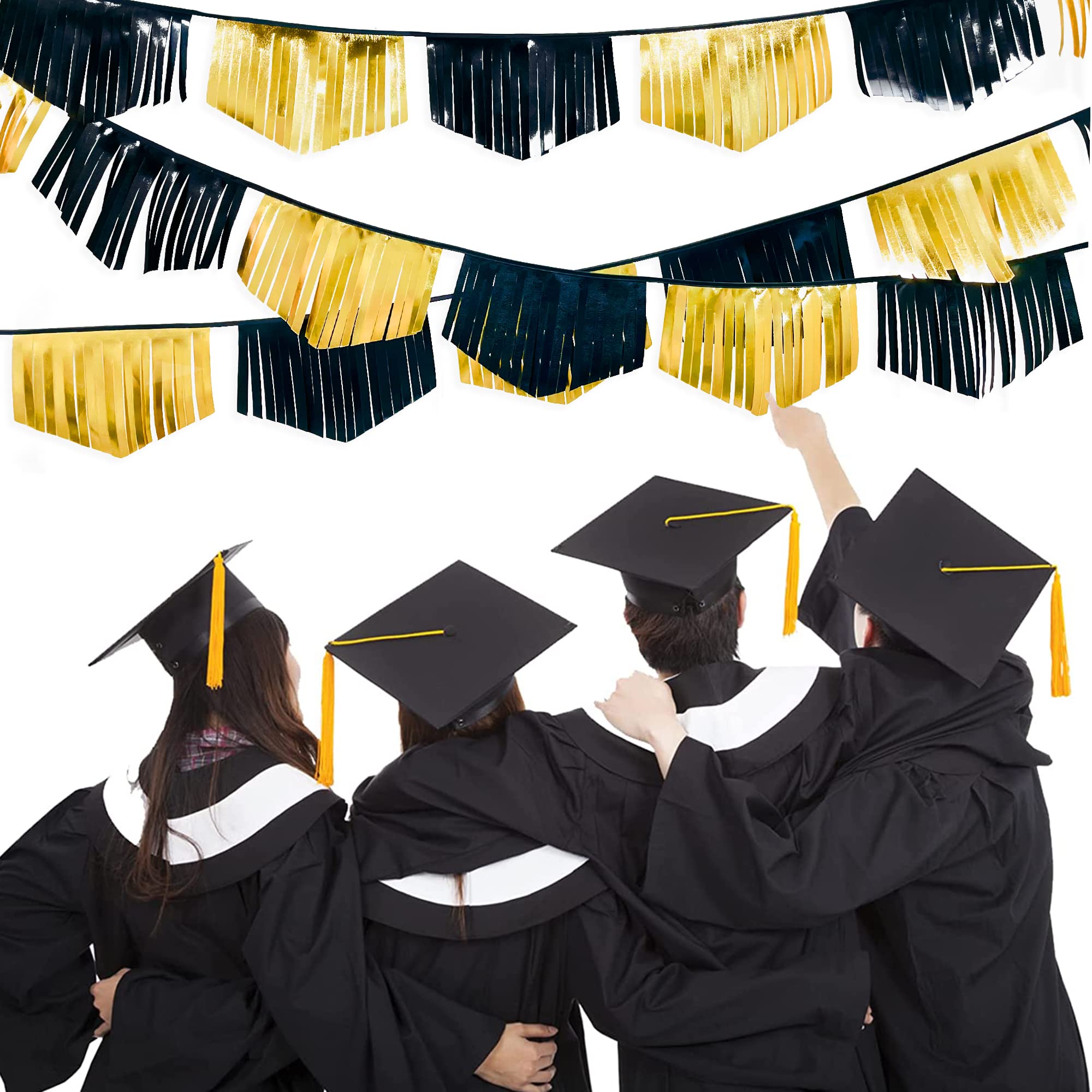 Black And Gold Tassel Banner Double Sided Metallic Fabric Pennant Bunting Flag Garland For Graduation Anniversary Bachelorette B