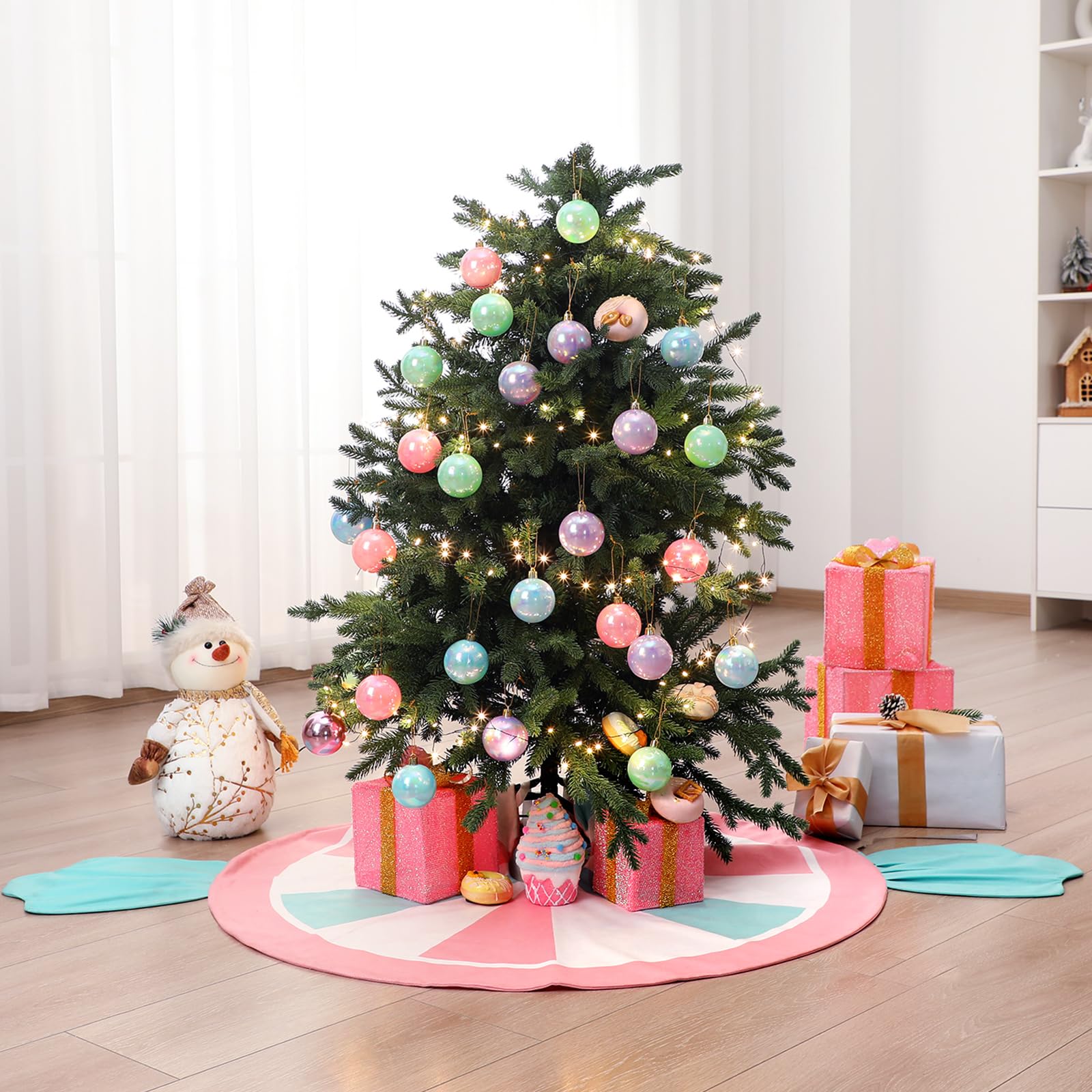Yeyeplum 48 Inch Candy Christmas Tree Candy Cane Tree Skirt Mat Candyland Christmas Decorations for Candyland Party Decoration X