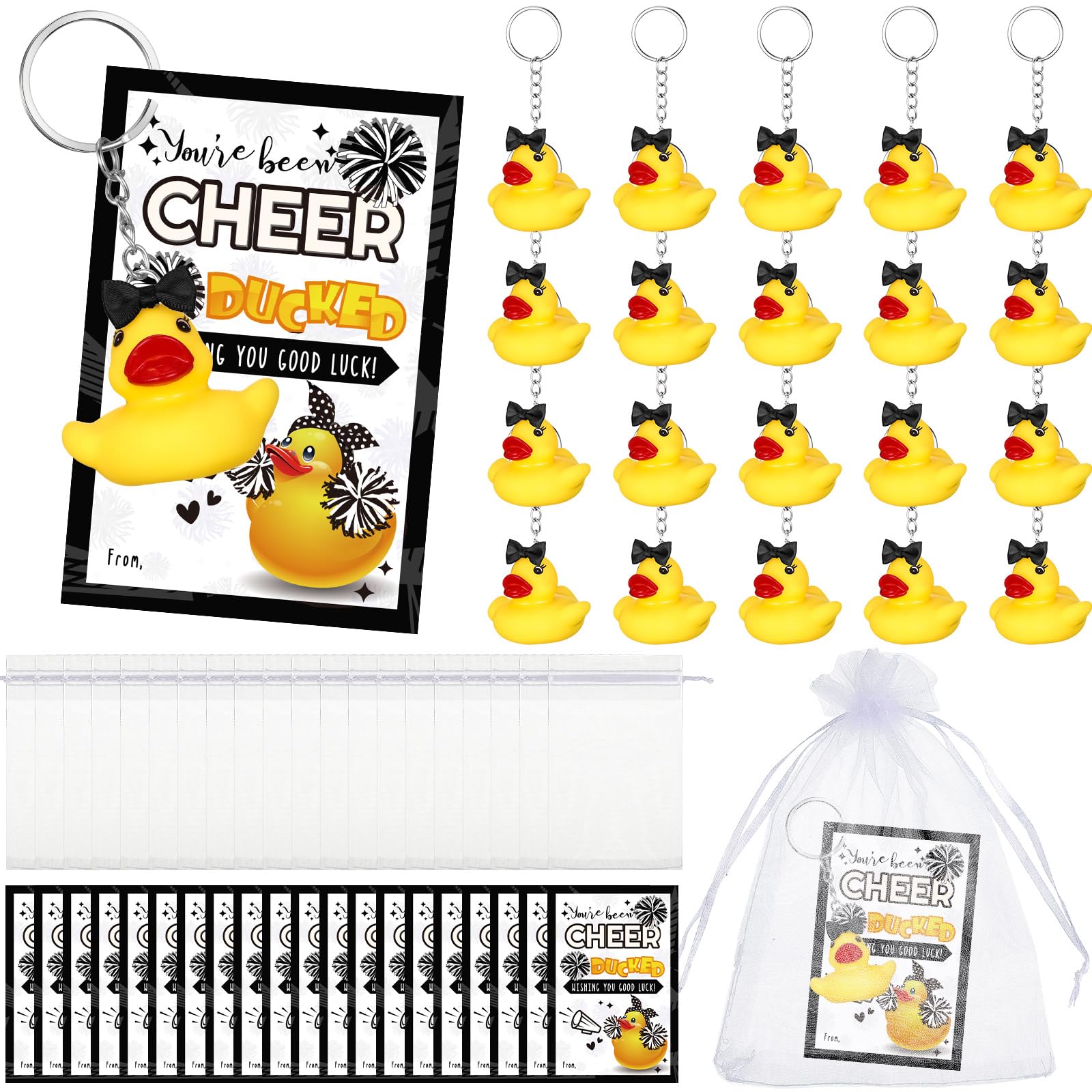 Seenelling 20 Set 40 Sets Cheer Gifts Bulk Duck Keychain Youve Been Cheer Ducked Tags Inspirational Gift for Cheerleader Team (