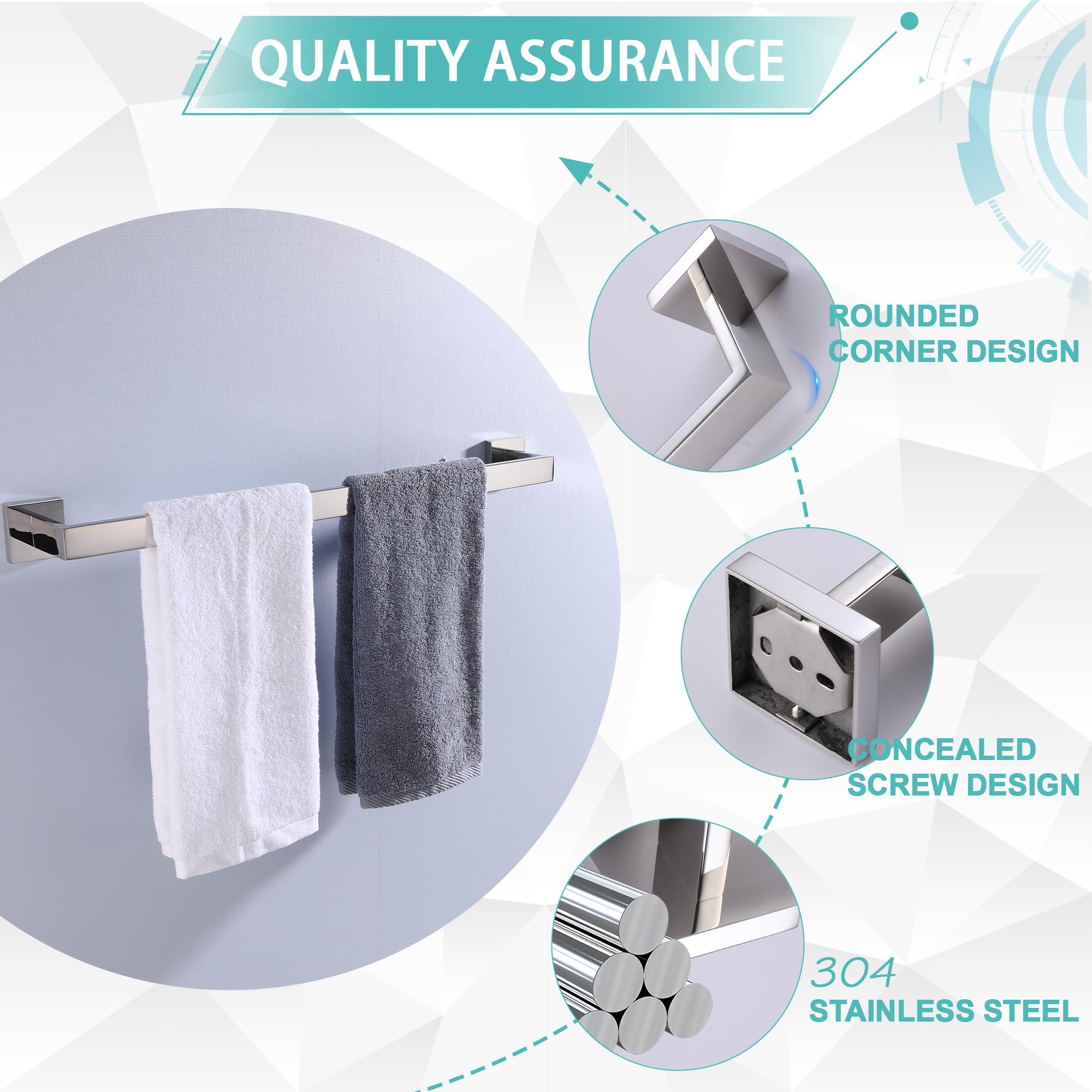 Lanc 20-Inche Silver Towel Bars For Bathroom Wall Mounted Chrome Polished Bath Towel Racks Total-22    Towel Rods Stainless Stee