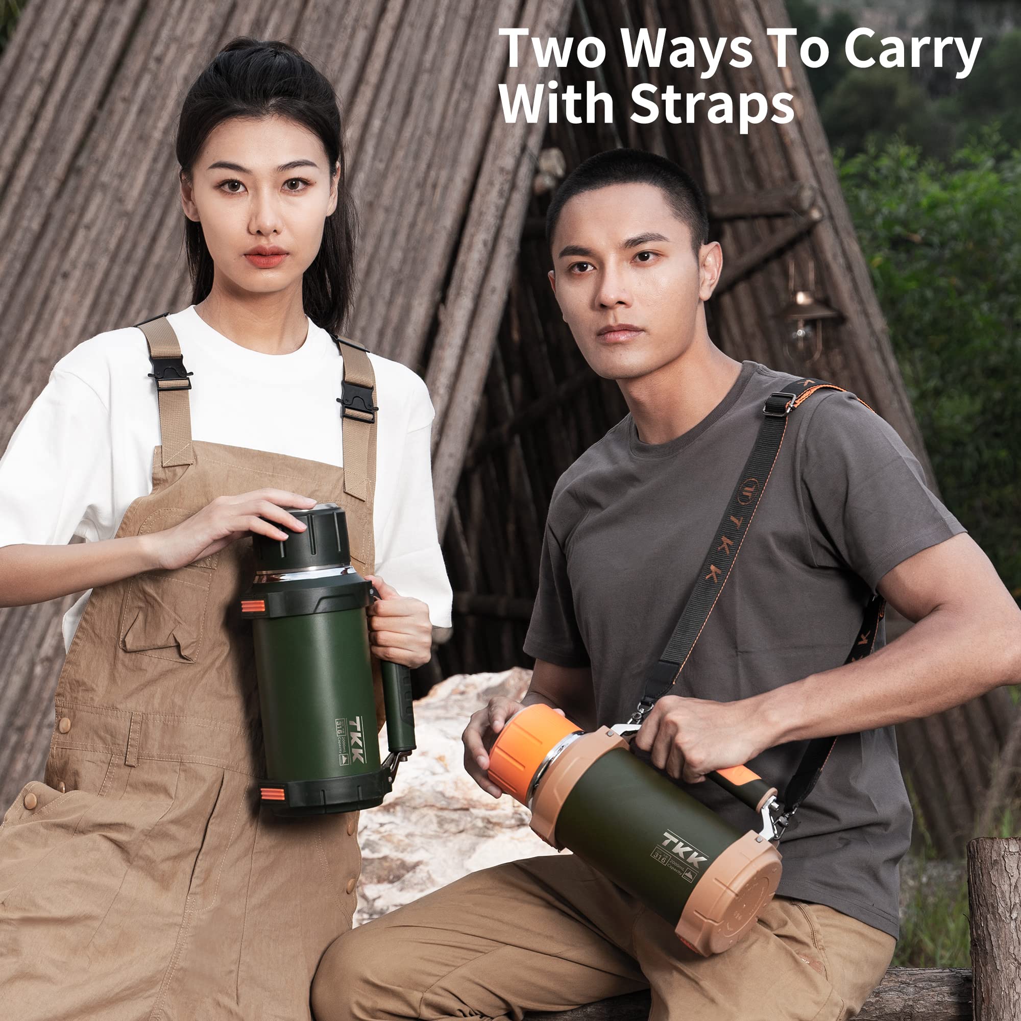 Large Coffee Thermos For Hot Drinks Stainless Steel Thermos 2Qt 64Oz Vacuum Insulated Bottle With Cup Handle Keeps Liquids Hot A