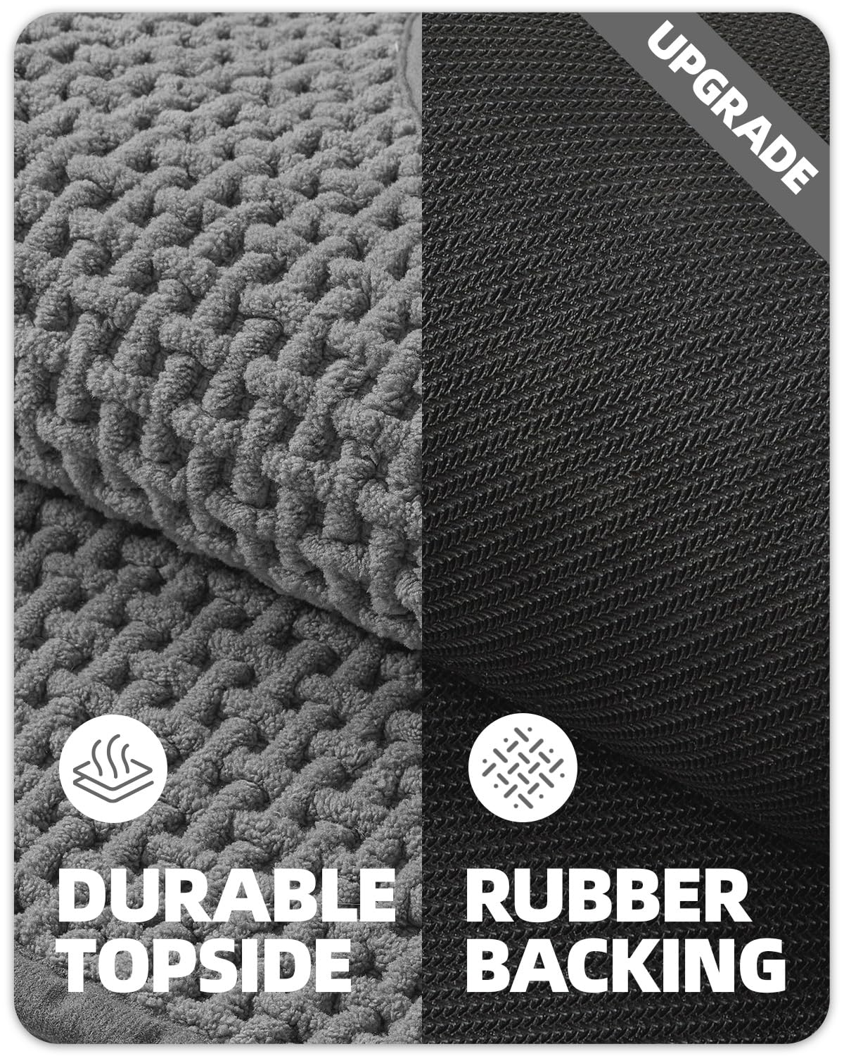 Color&Geometry Chenille Rubber Backed Grey Bathroom Runner- Non Slip, Absorbent, Quick Dry, Washable- 17''X47'' Long Bathroom Ru