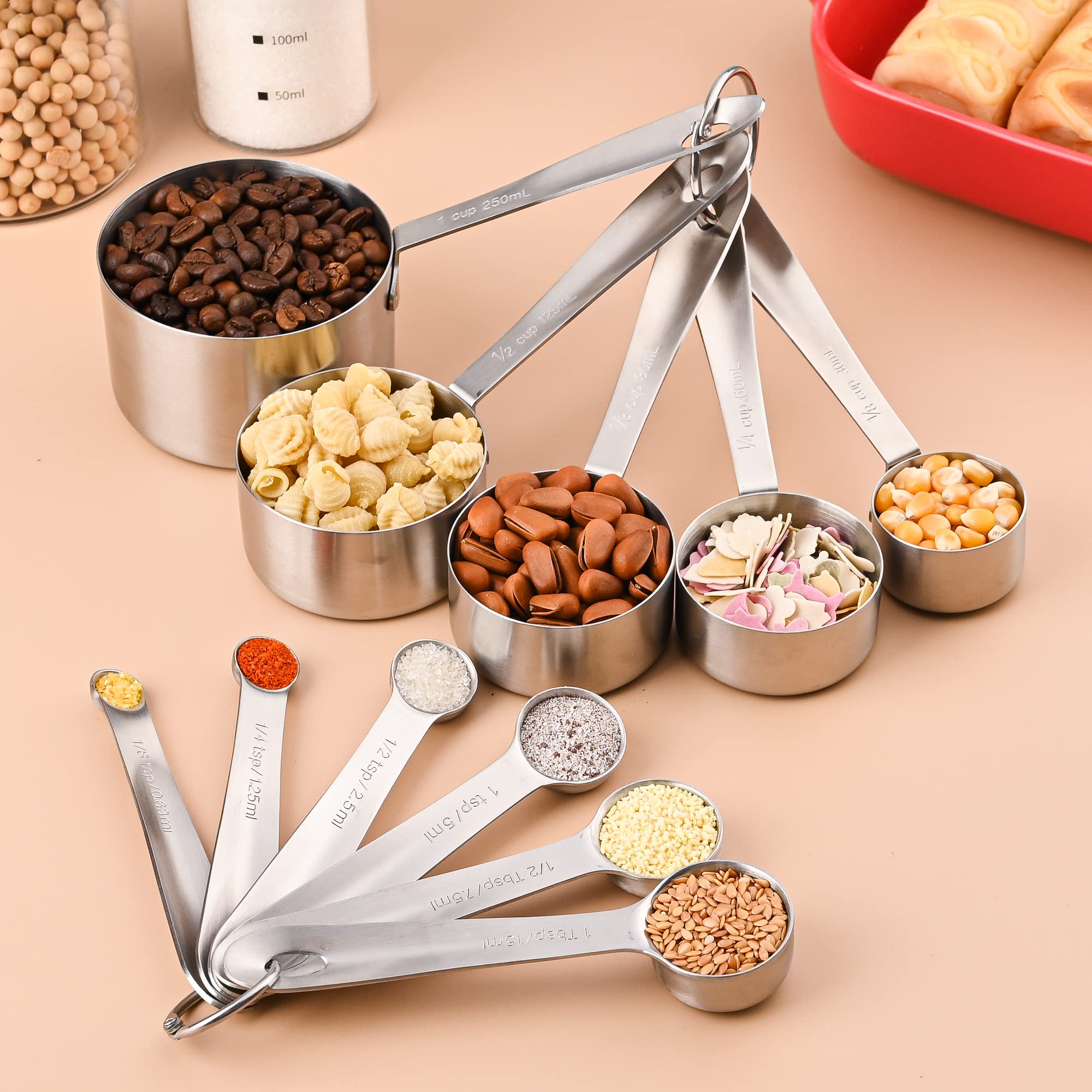 Viwehots Measuring Cups And Spoons Set 11, 18/8 Stainless Steel Measuring Cups And Spoons For Dry & Liquid, 5 Us & Metric Measin