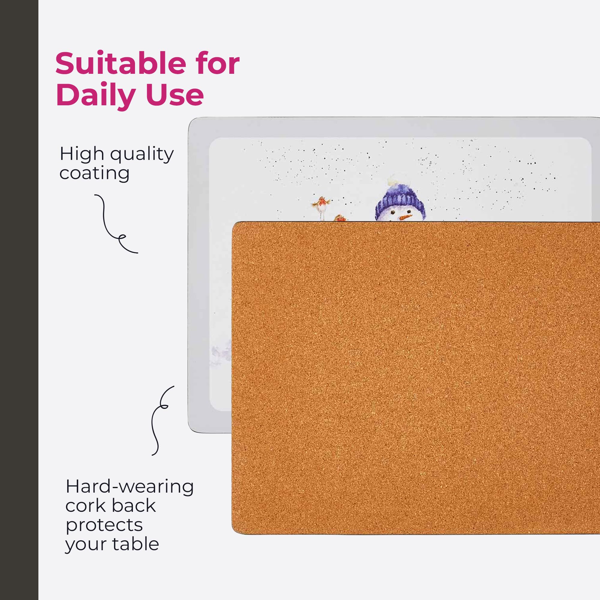Pimpernel Wrendale Designs Christmas Placemats | Set Of 6 | Heat Resistant Mats | Cork-Backed Board | Hard Placemat | Measures 1