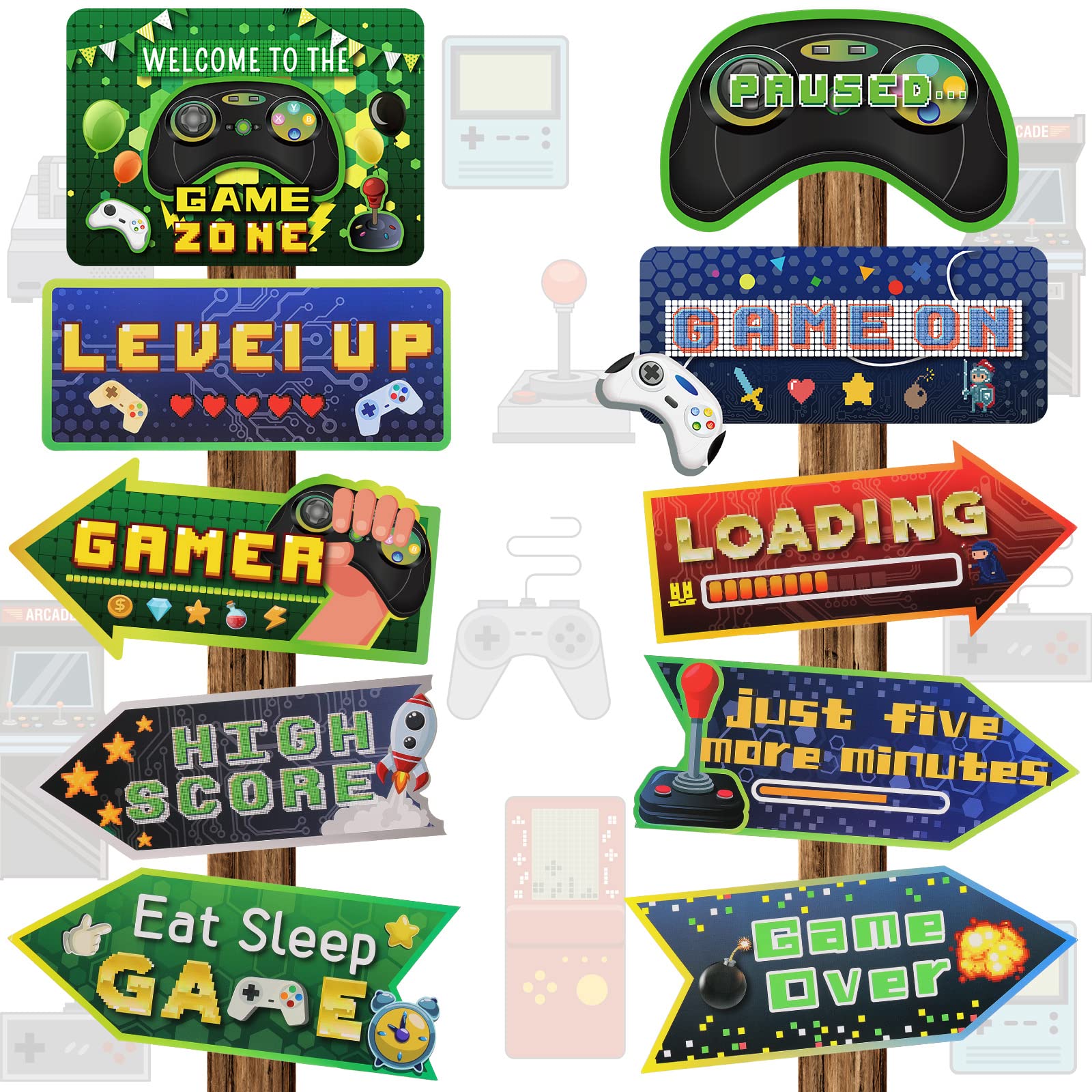Tenare 20 Pieces Video Game Party Decoration Gamer Party Favors Directional Signs Level up Birthday Decor Cutouts Welcome Suppli