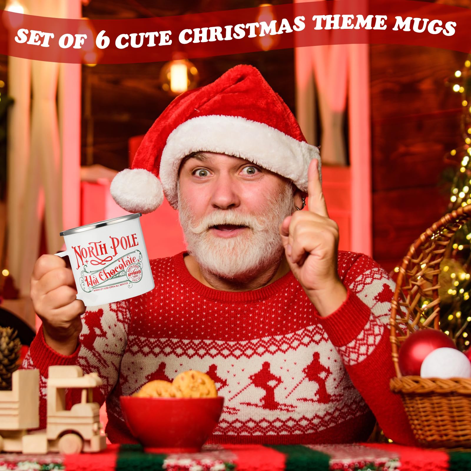 Yaomiao North Pole Hot Chocolate Mug Christmas Coffee Mugs Christmas Gifts Santa Xmas Enamel Cups with Handle Stainless Steel Mu