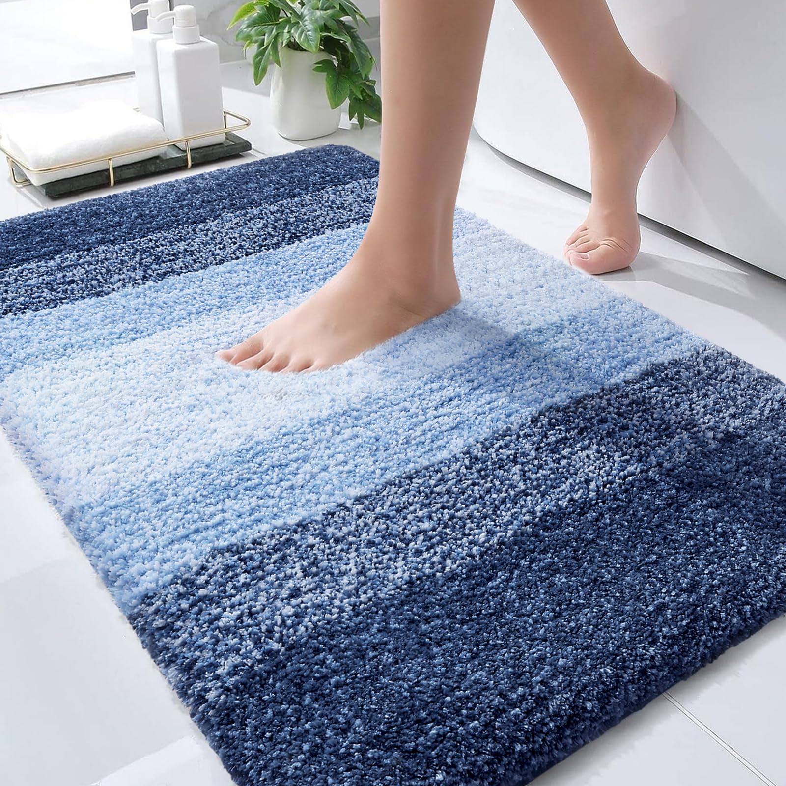 OLANLY Luxury Bathroom Rug Mat 30x20  Extra Soft and Absorbent Microfiber Bath Rugs  Non-Slip Plush Shaggy Bath Carpet  Machine Wash Dry  Bath Mats for Bathroom Floor  Tub and Shower  Navy