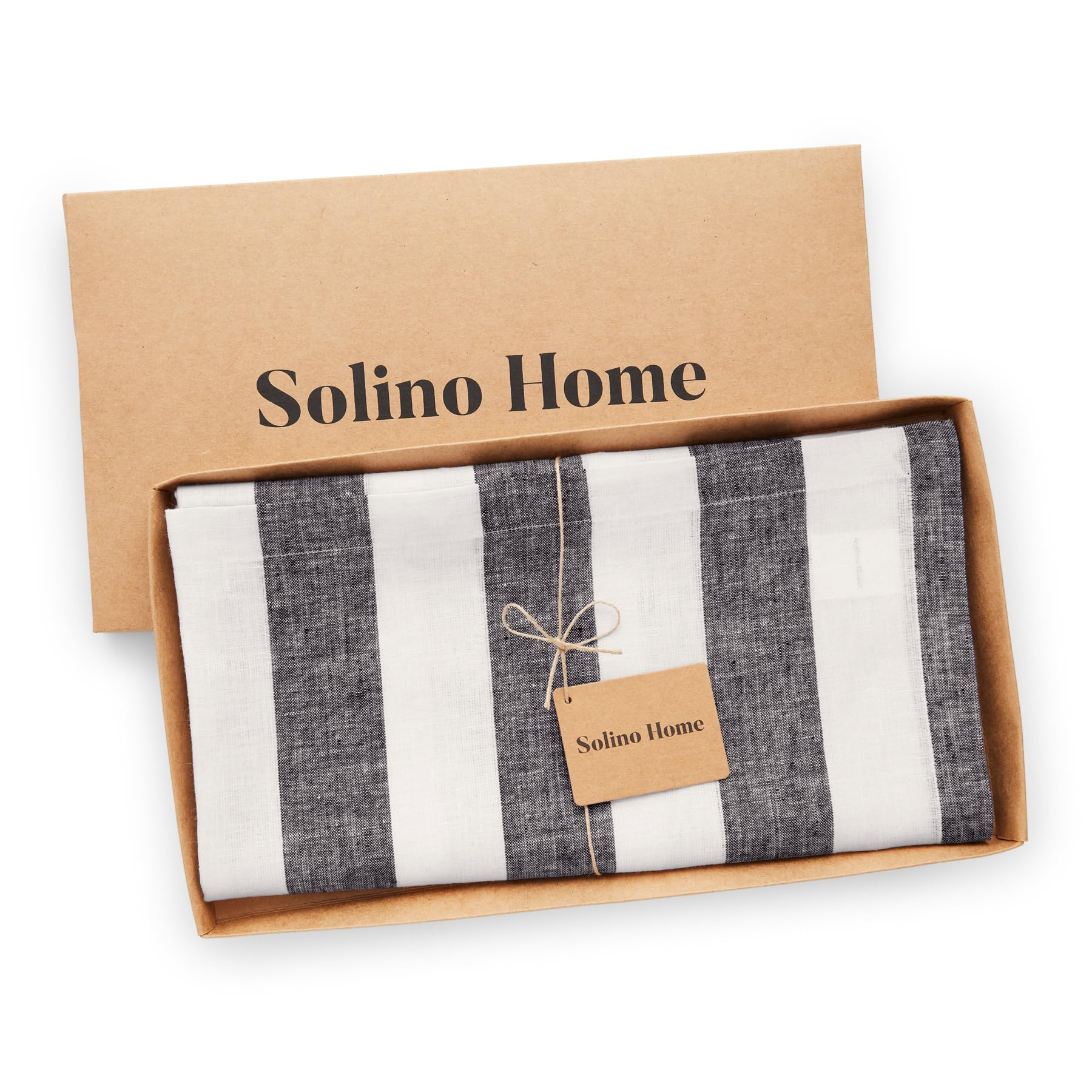 Solino Home Cabana Stripe Linen Tablecloth 52 X 52 Inch - 100% Pure Linen Black And White Table Throw For Spring, Easter - Handc