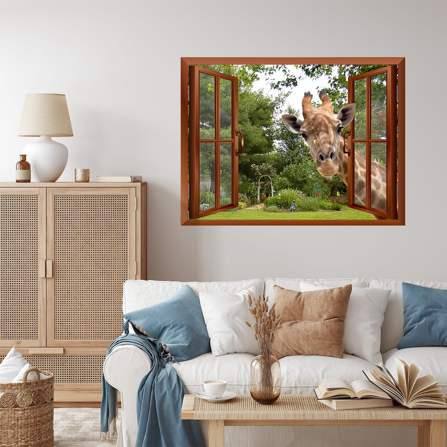 wall26 - A Curious Giraffe Sticking its Head into an Open Window Removable Wall Sticker/Wall Mural - 24''x32''