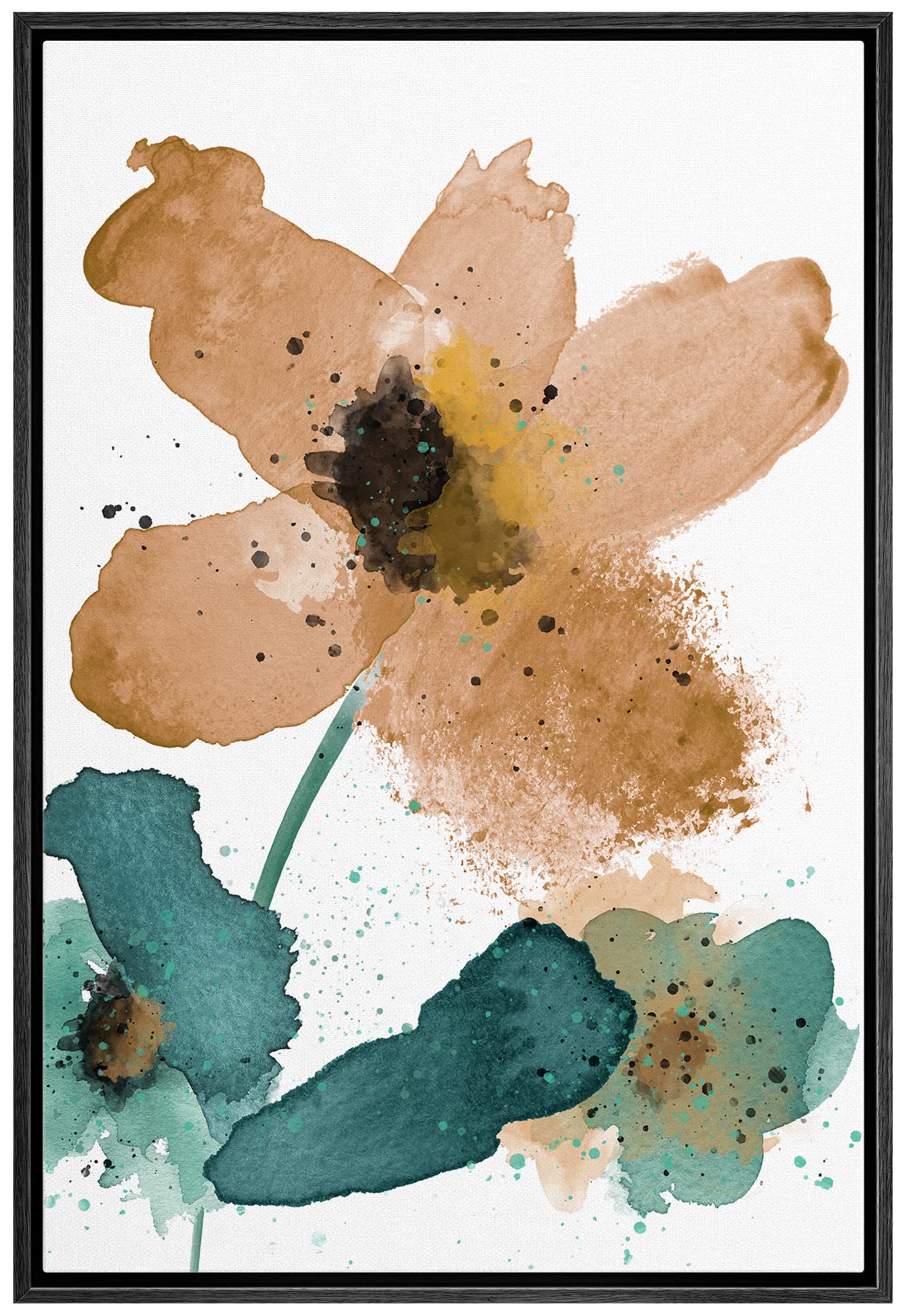 Wall26 Framed Canvas Print Wall Art Watercolor Explosion Orange & Green Daisies Floral Botanical Illustrations Minimalism Glam M