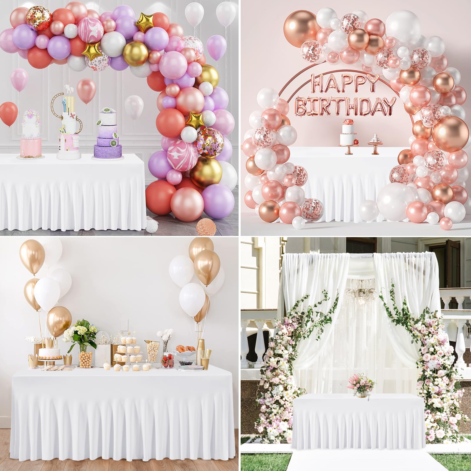 Emart Rectangle Table Skirt For 6Ft, White Spandex Tablecloth Wrinkle Resistant Cover For Banquet Wedding Birthday Party