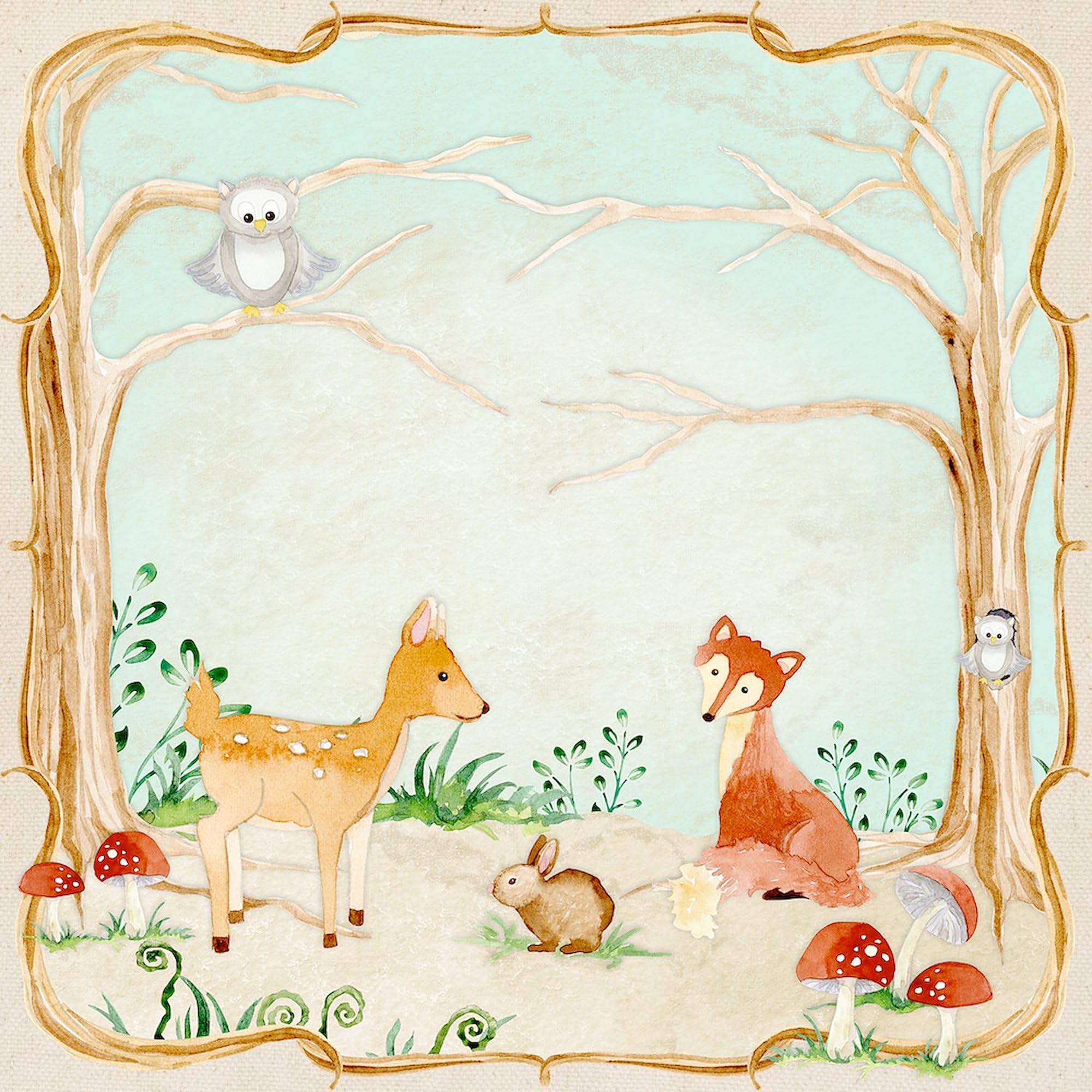 Cafepress Woodland Creatures Animals Deer Fox Rabbit Owl Art Natural Canvas Tote Bag, Reusable Shopping Bag