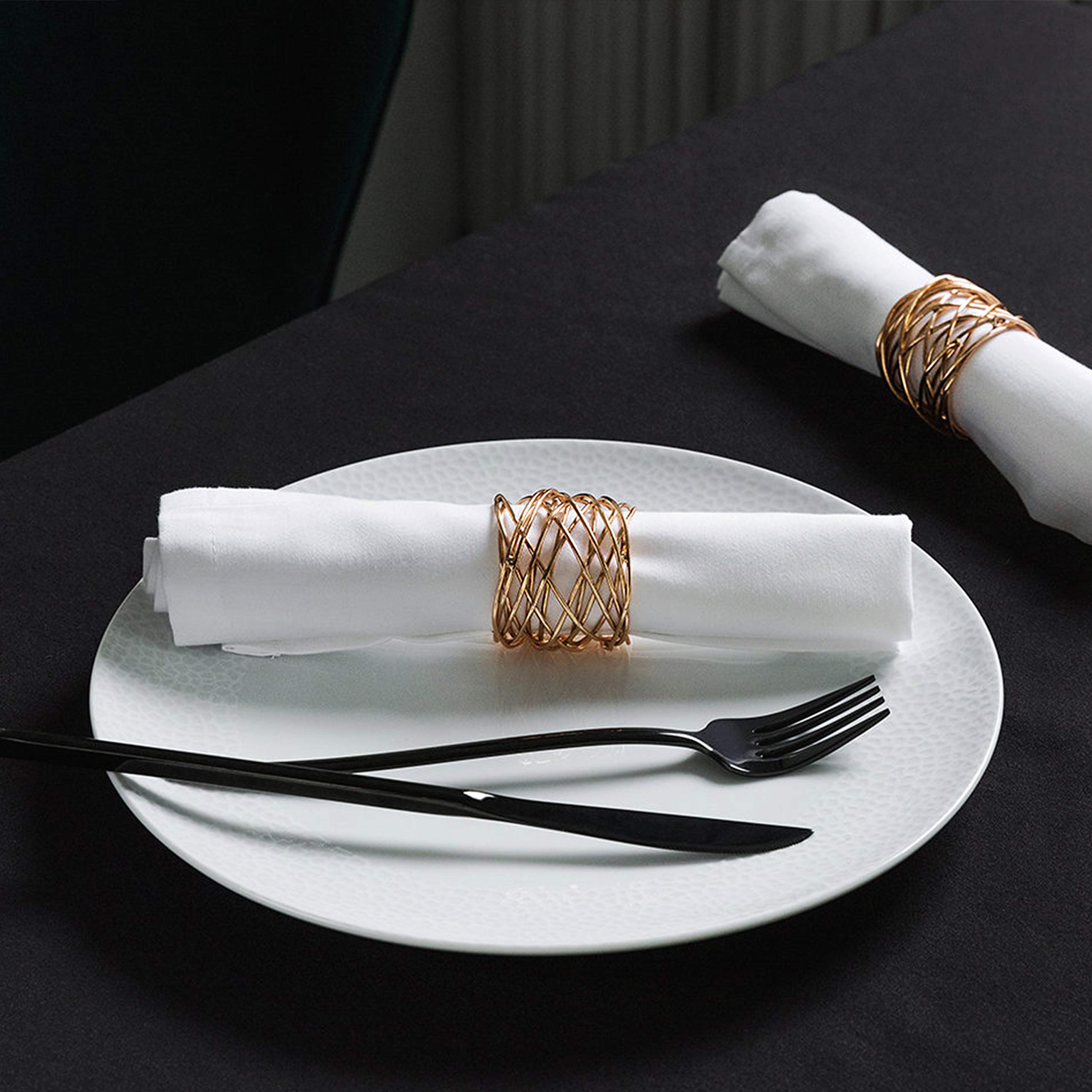 Cealxheny Napkin Rings Set Of 12, Gold Metal Mesh Napkin Holder For Holiday Thanksgiving Party Wedding Banquet Christmas Circle