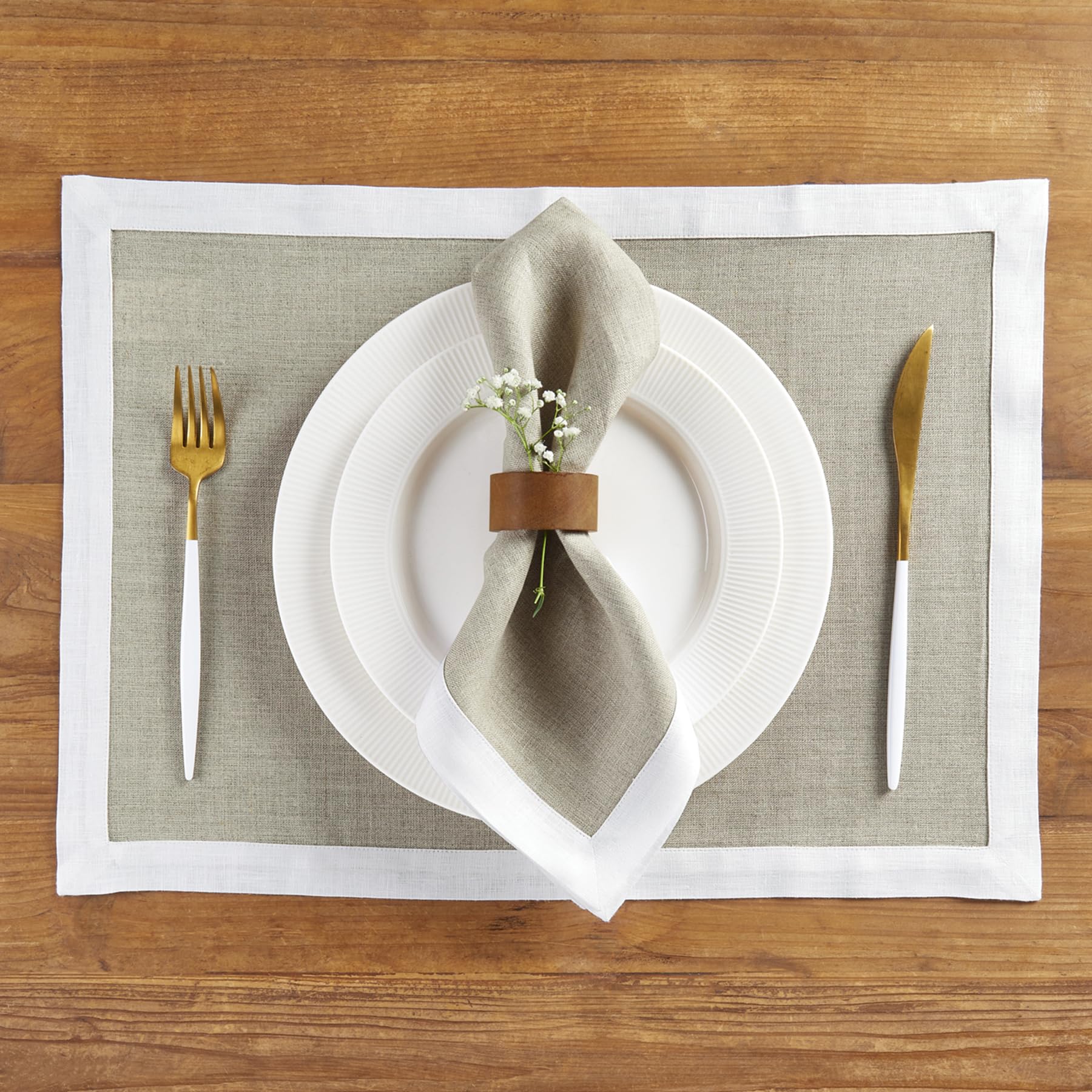 Solino Home Linen Dinner Napkins 20 X 20 Inch - 100% Pure Linen White And Natural Cloth Napkins Set Of 4 - Classic, Handcrafted