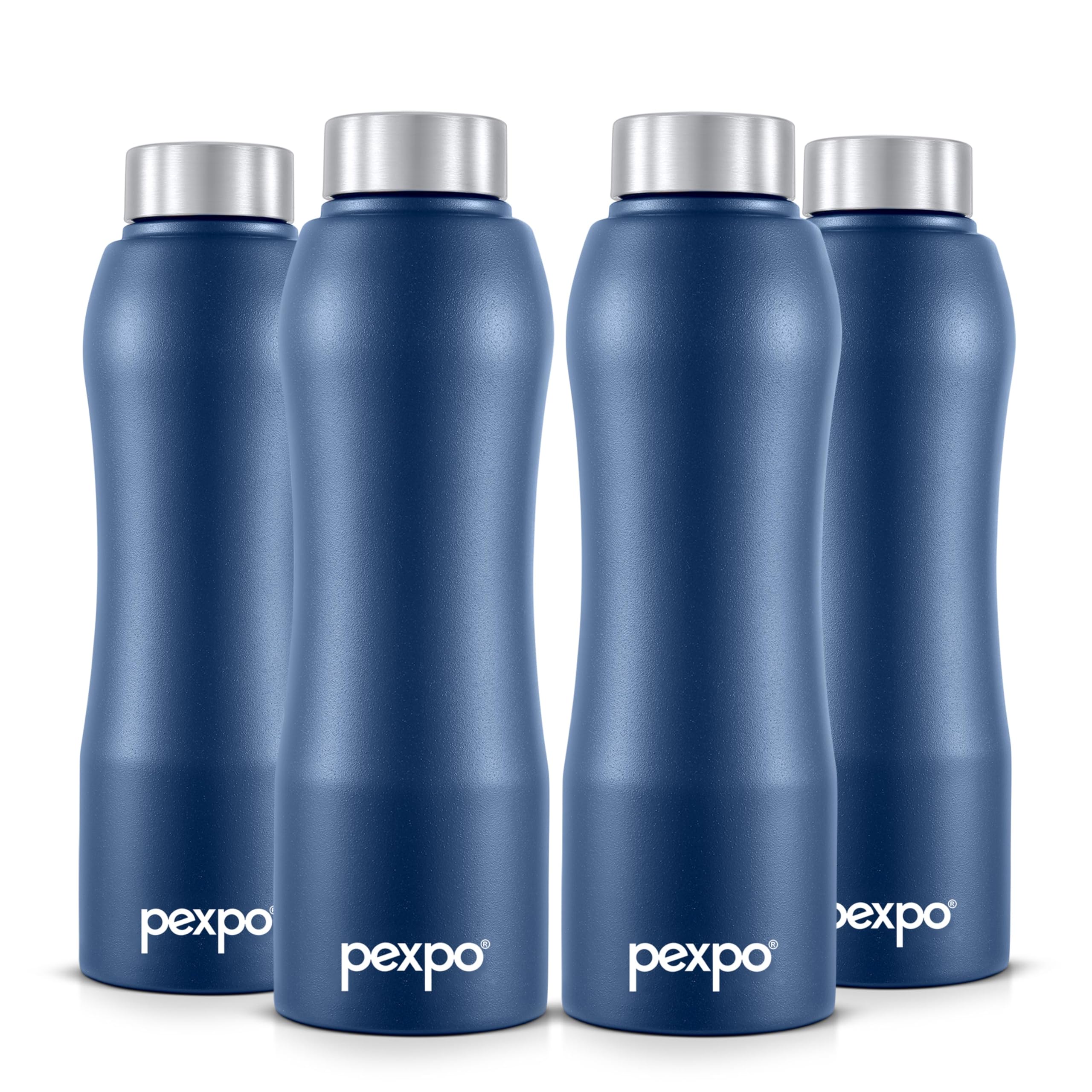 Pexpo Bistro Isi Certified Stainless Steel Fridge Water Bottle 750Ml, Denim Blue, Pack Of 4 | Single Wall | Leakproof | Ideal Fo