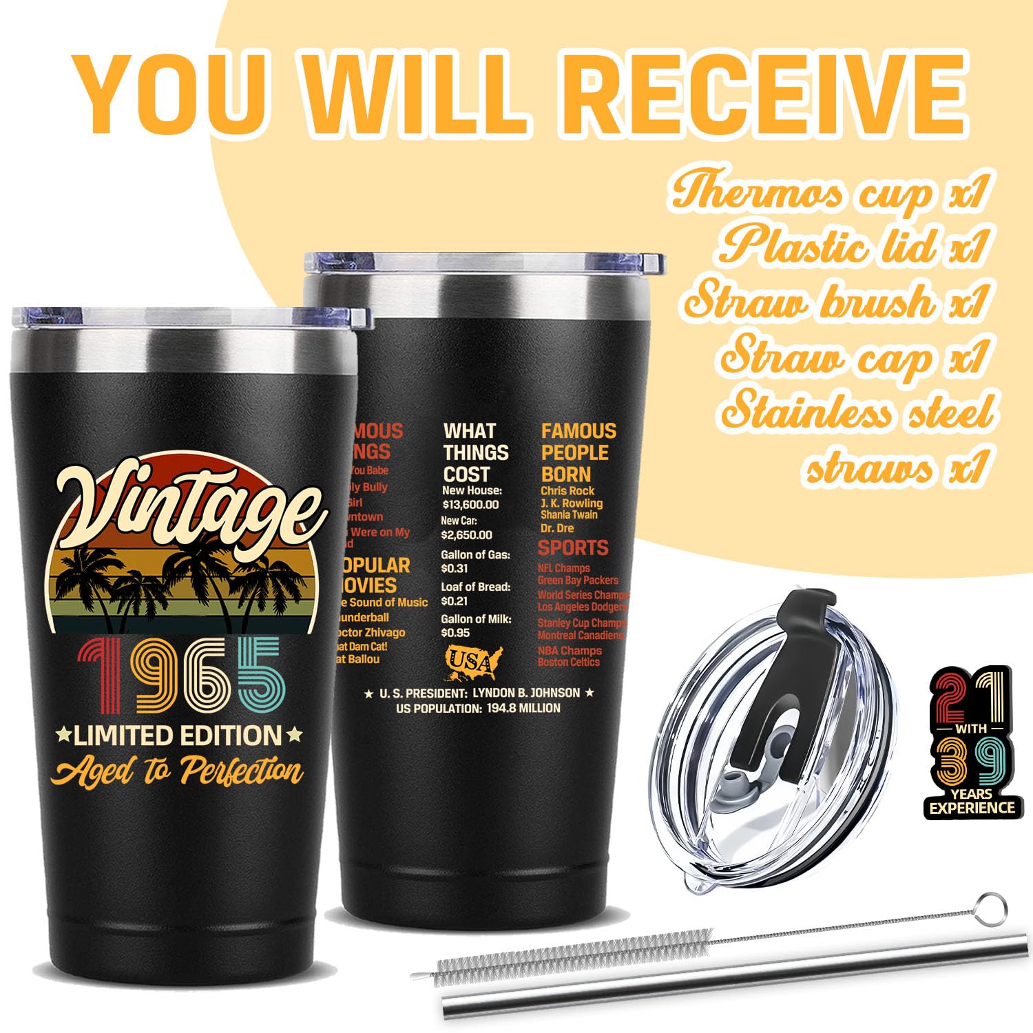 60Th Birthday Gifts For Men Women, Vintage 60Th Birthday Thermos Cup, Funny Birthday Cups, 60Th Birthday Gift For Him Or Her, 19