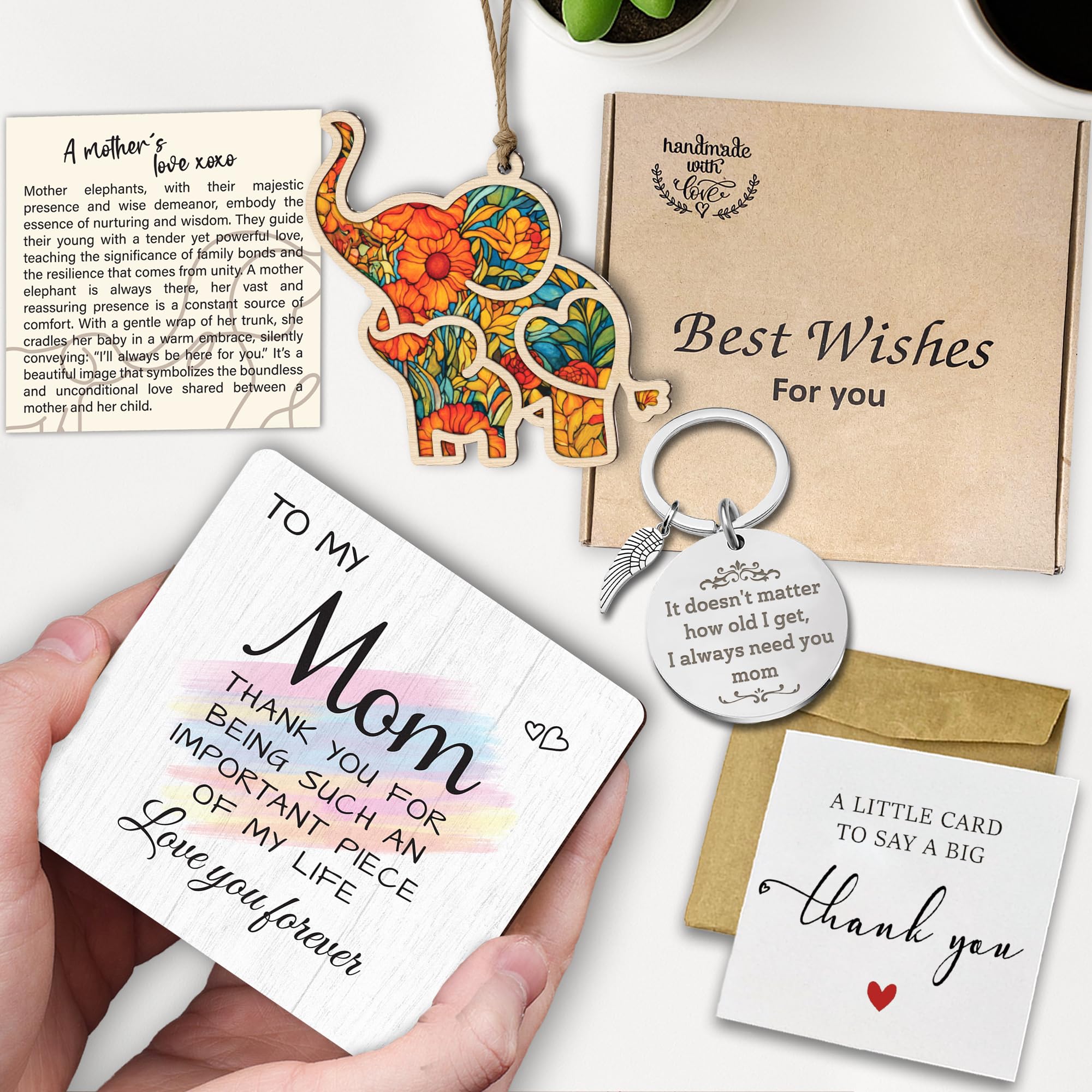 Mom Christmas Gift from Daughter Son, Mother Appreciation Plaque, Motherhood Elephant Ornament for Women, Mother Engraved Keycha