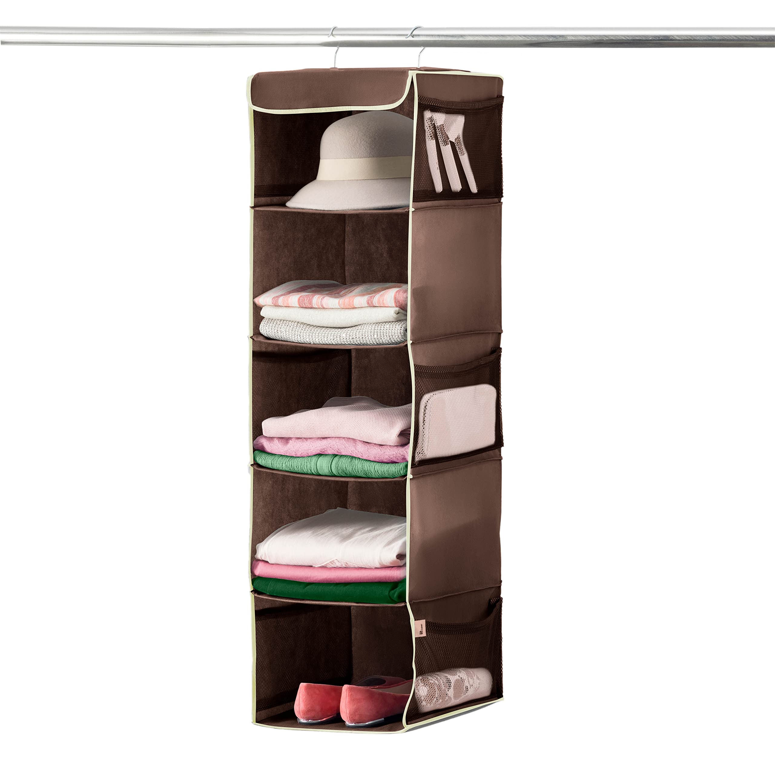 Zober Hanging Closet Organizer, 5-Shelf - Hanging Storage Organizer Shelves For Clothes, Towels, Toys - College Dorm Room, Nurse