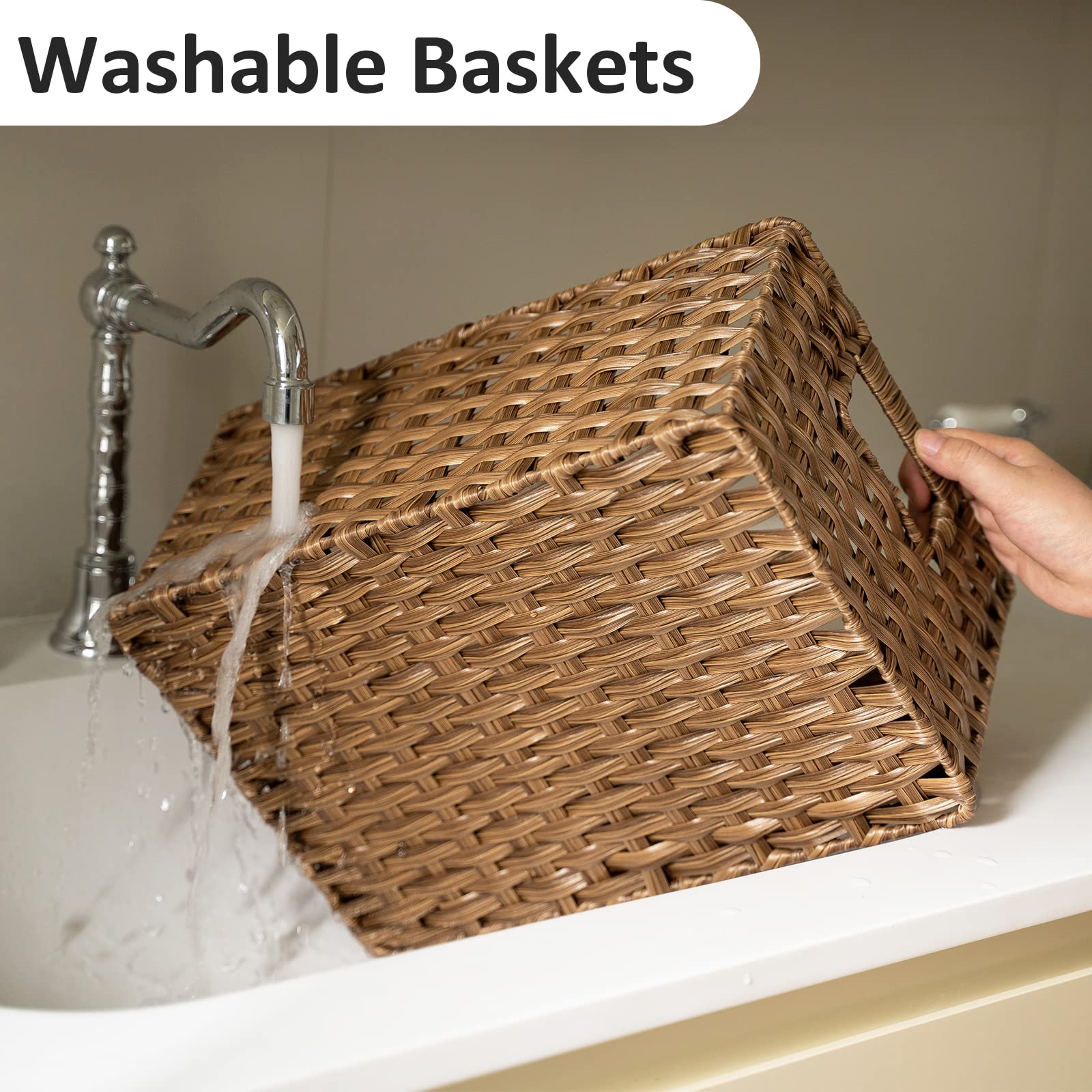 Rosos Wicker Baskets 2 Pack, Wicker Storage Basket With Handles, Large Wicker Baskets For Storage, Waterproof Wicker Baskets For