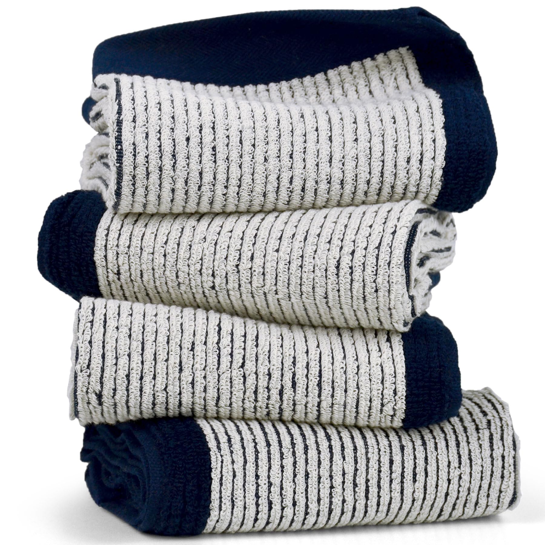 Cleanbear Hand Towels For Bathroom Set Of 4, Jacquard Weave Bath Hand Towels, 28 X 13 Inches, Navy-Blue