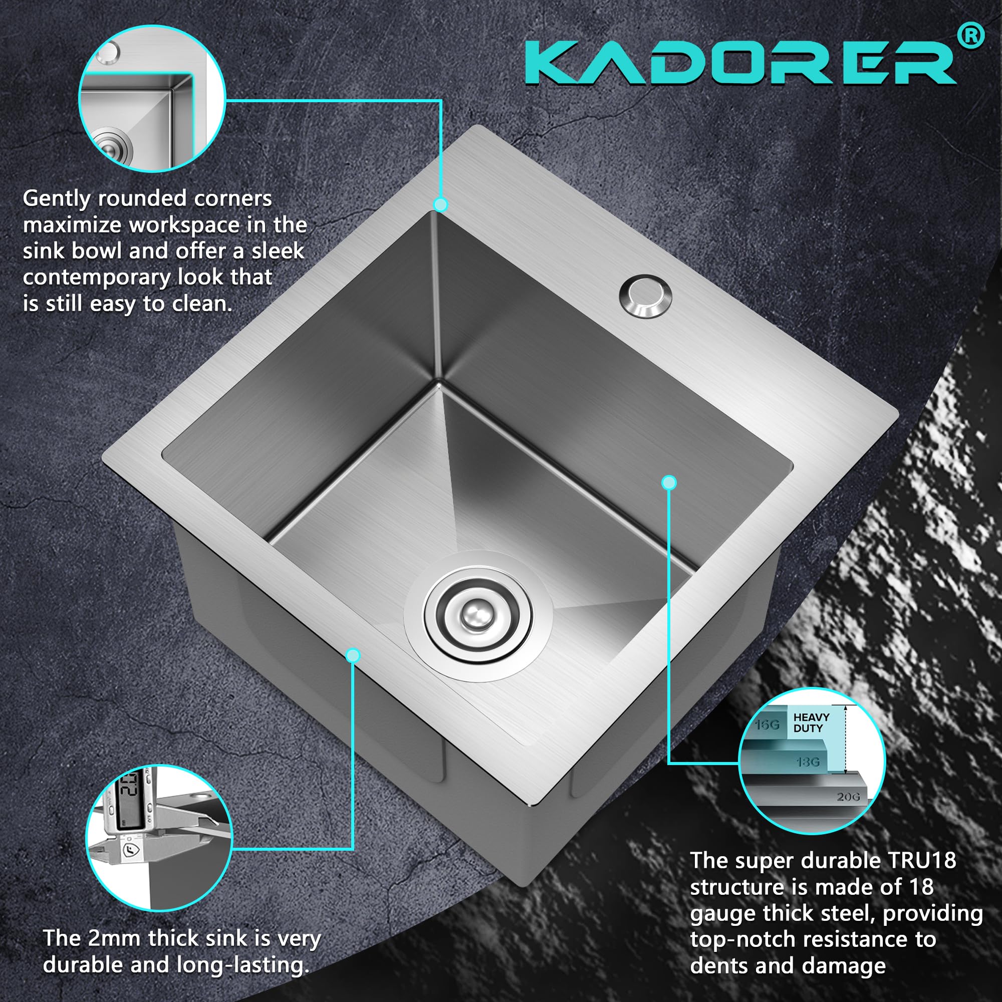 15 X 15 Inch Drop In Kitchen Bar Sink, Stainless Steel Single Bowl Topmount Bar Prep Sink Small Kitchen Sink With Basket Straine