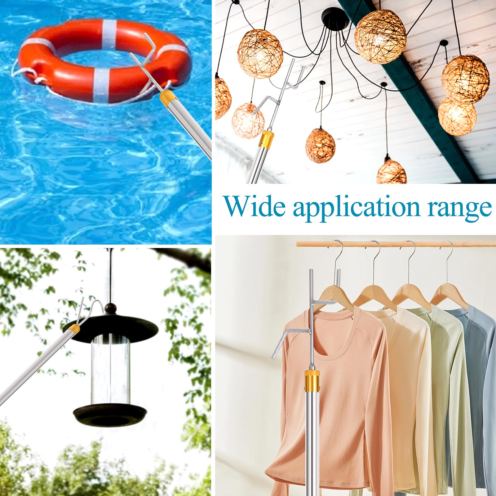 Clothes Hook Pole,29-71 Inch Adjustable Extension With Hook Bar.Suitable For Clothes Hanger Rod, Christmas Light, Hanging Flower