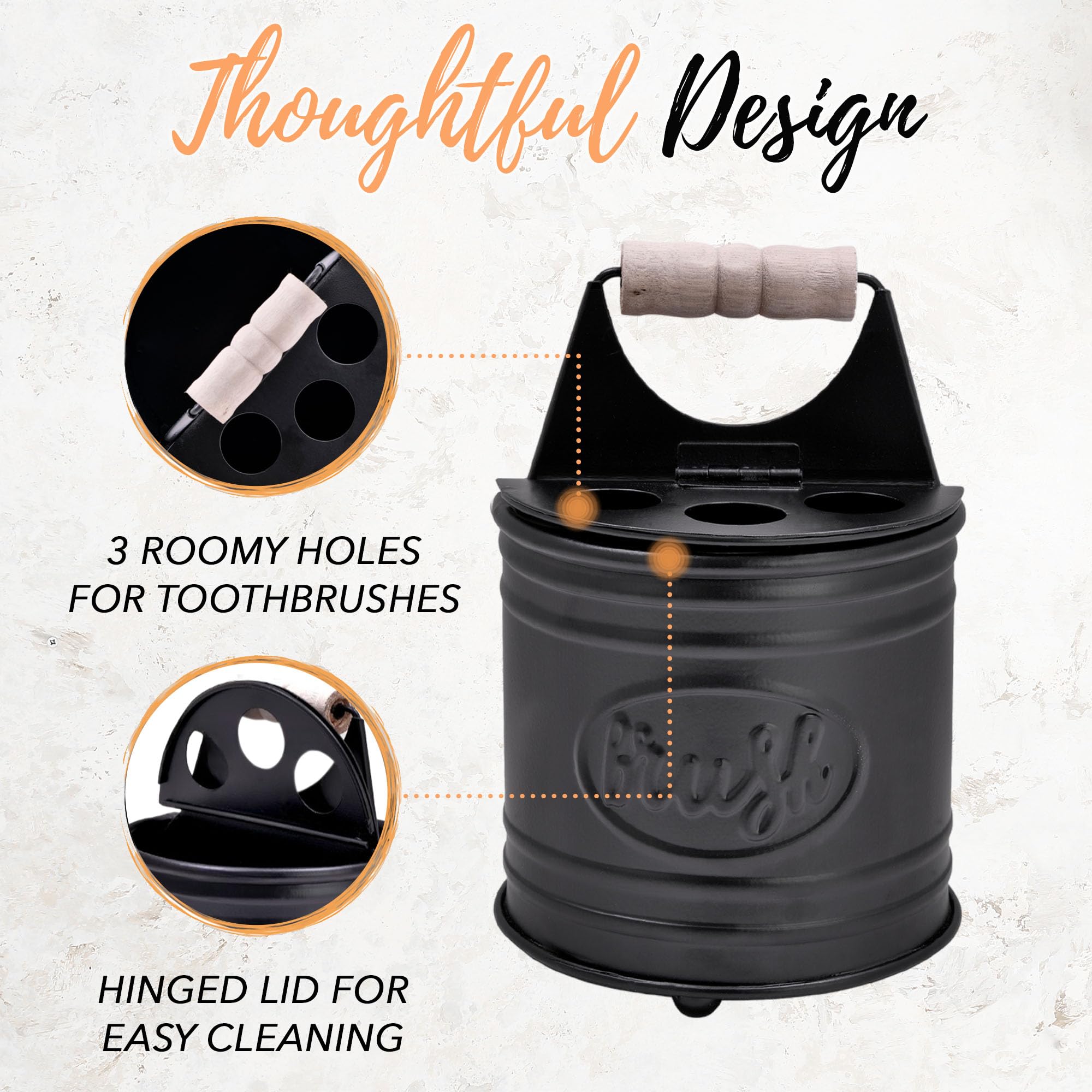 Autumn Alley Adorable Farmhouse Toothbrush Holder for Bathroom - Black Rustic Bathroom Accessories - Galvanized Country Decor - Fun Rustic Design with Toothpaste & Electric Toothbrush Compartment