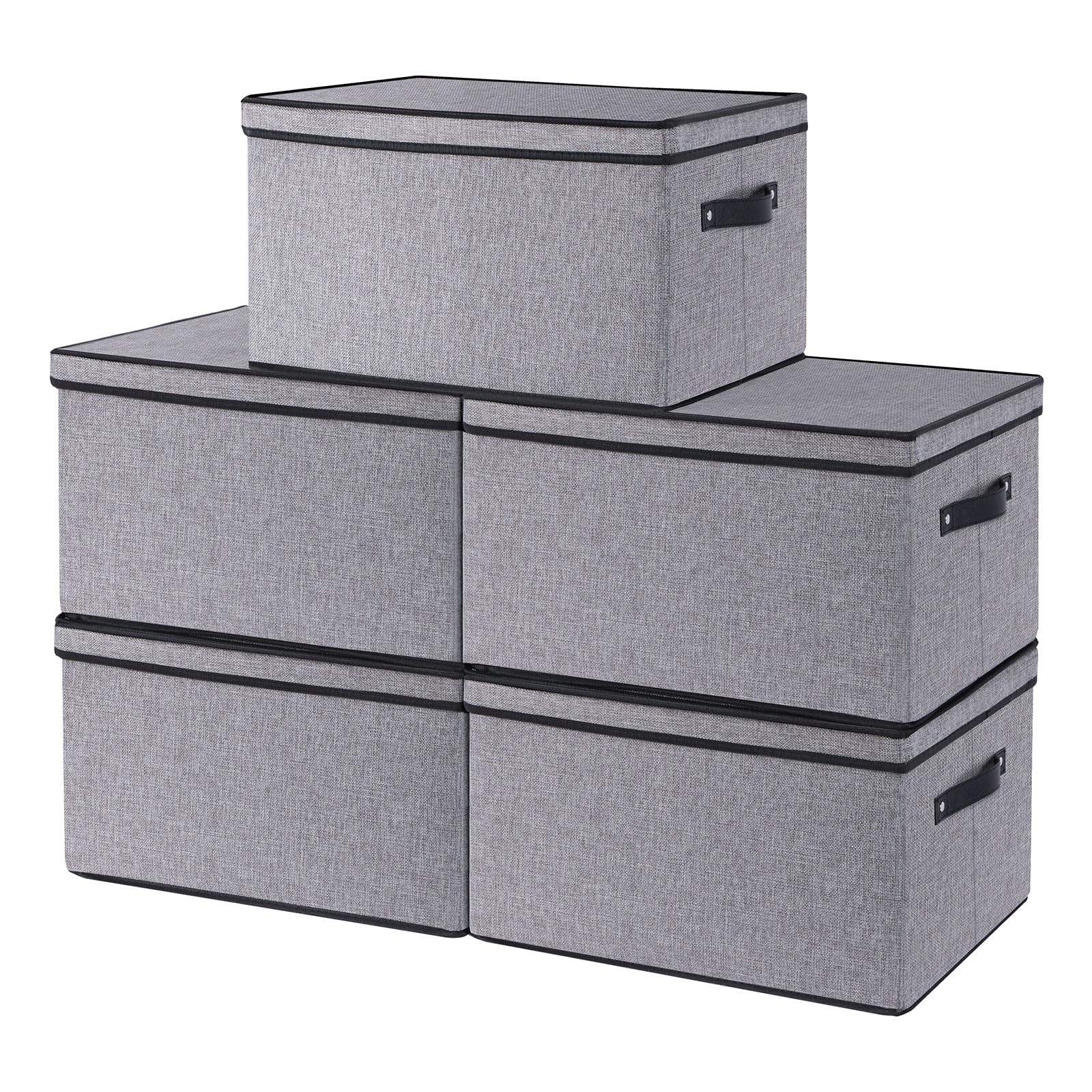 Yheenlf Fabric Storage Boxes,Storage Baskets For Shelves With Lids, Fabric Storage Bins With Handles, Decorative Linen Closet Or