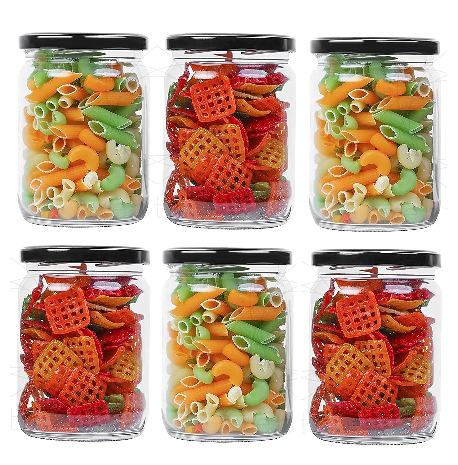 Home Stuffs  Round Glass Jar And Container (500 Ml) With Rust Proof Air Tight Black Lid/Suitable To Use In Your Home Office, Ki