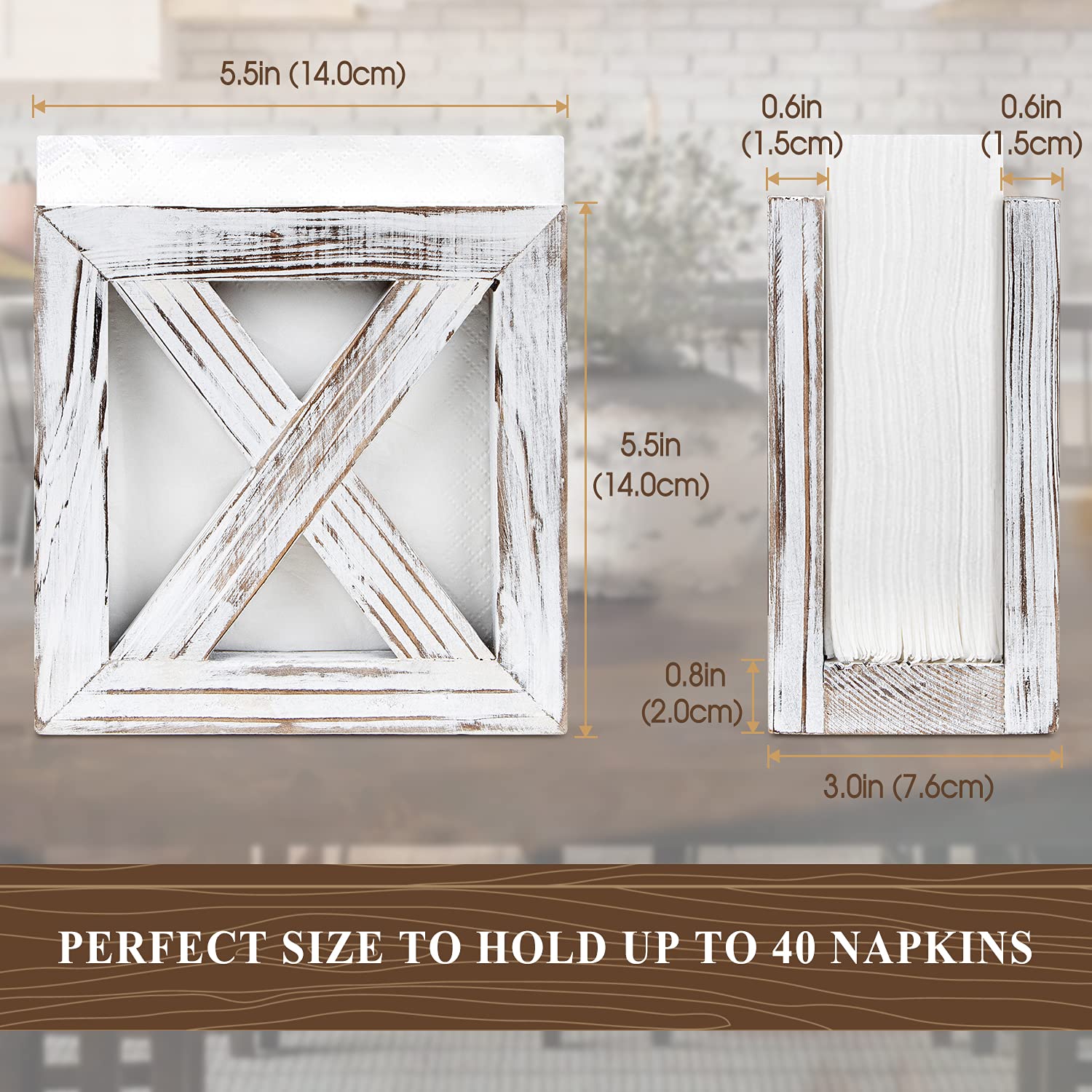 Puersi Farmhouse Wooden Napkin Holder For Tables, Rustic Kitchen Decor For Counter, Ideal Napkin Dispenser For Dining Counter To
