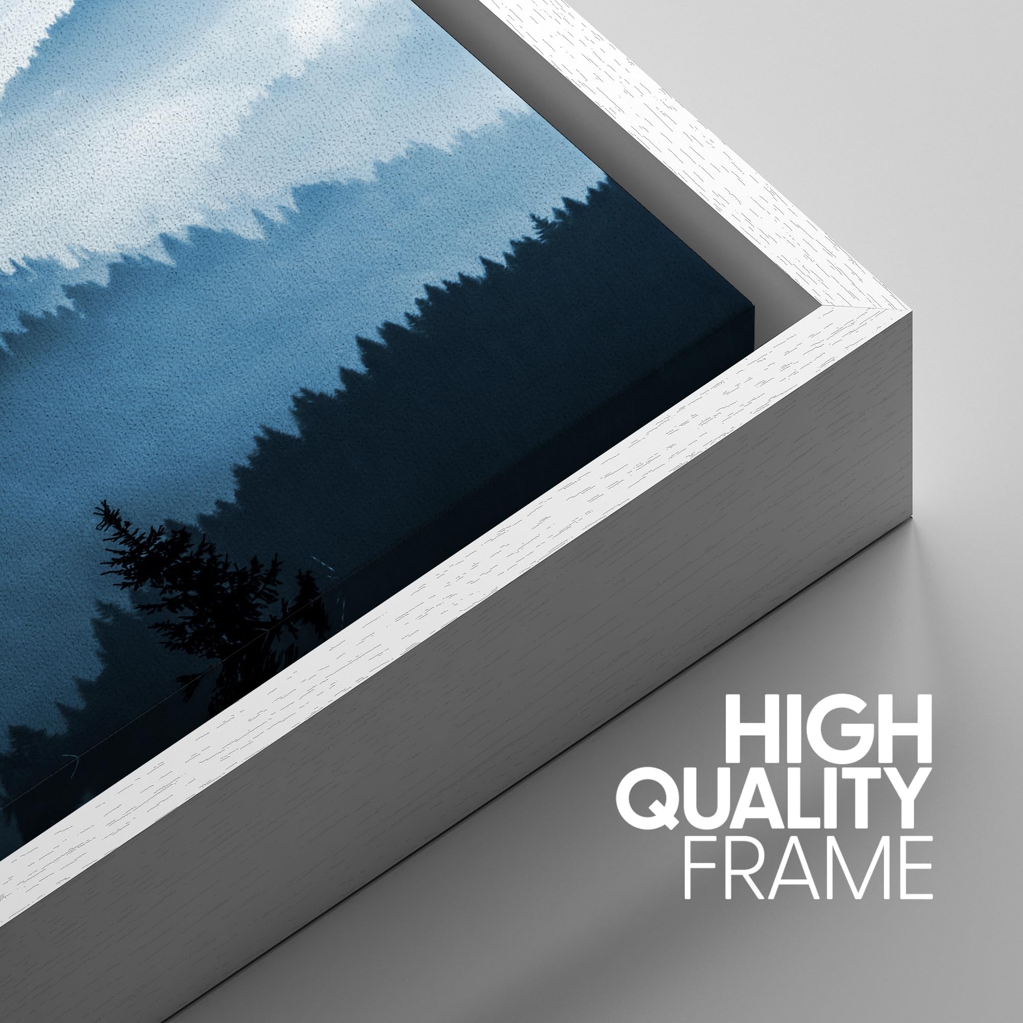 Signwin Framed Canvas Print Wall Art Set Misty Blue Duotone Mountain Range Forest Nature Wilderness Photography Modern Decorativ