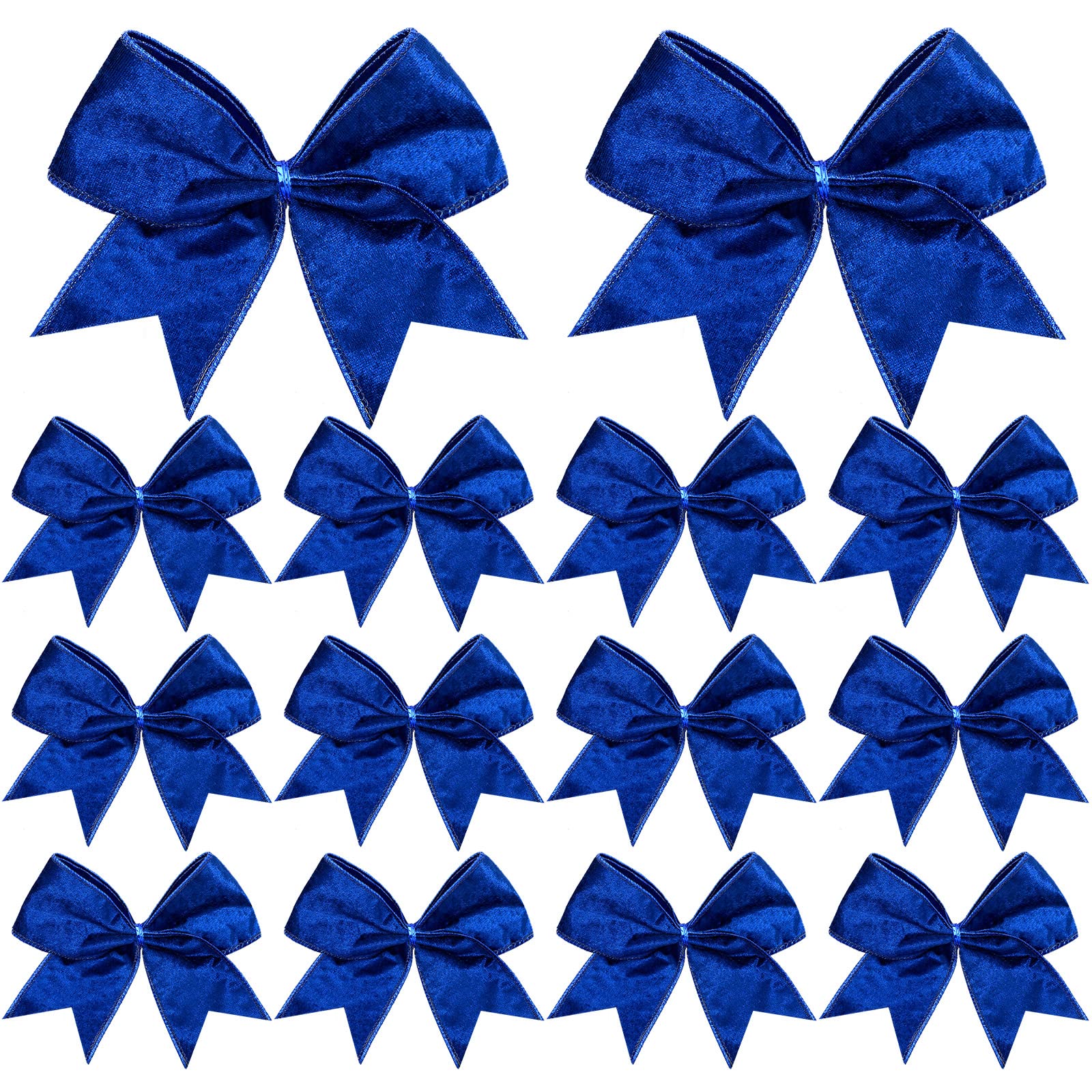 Panelee 12 Pcs Blue Velvet Christmas Bows 6 x 6 in Wreath Bow Christmas Tree Decorations Ornaments for Hanukkah Xmas Tree Topper