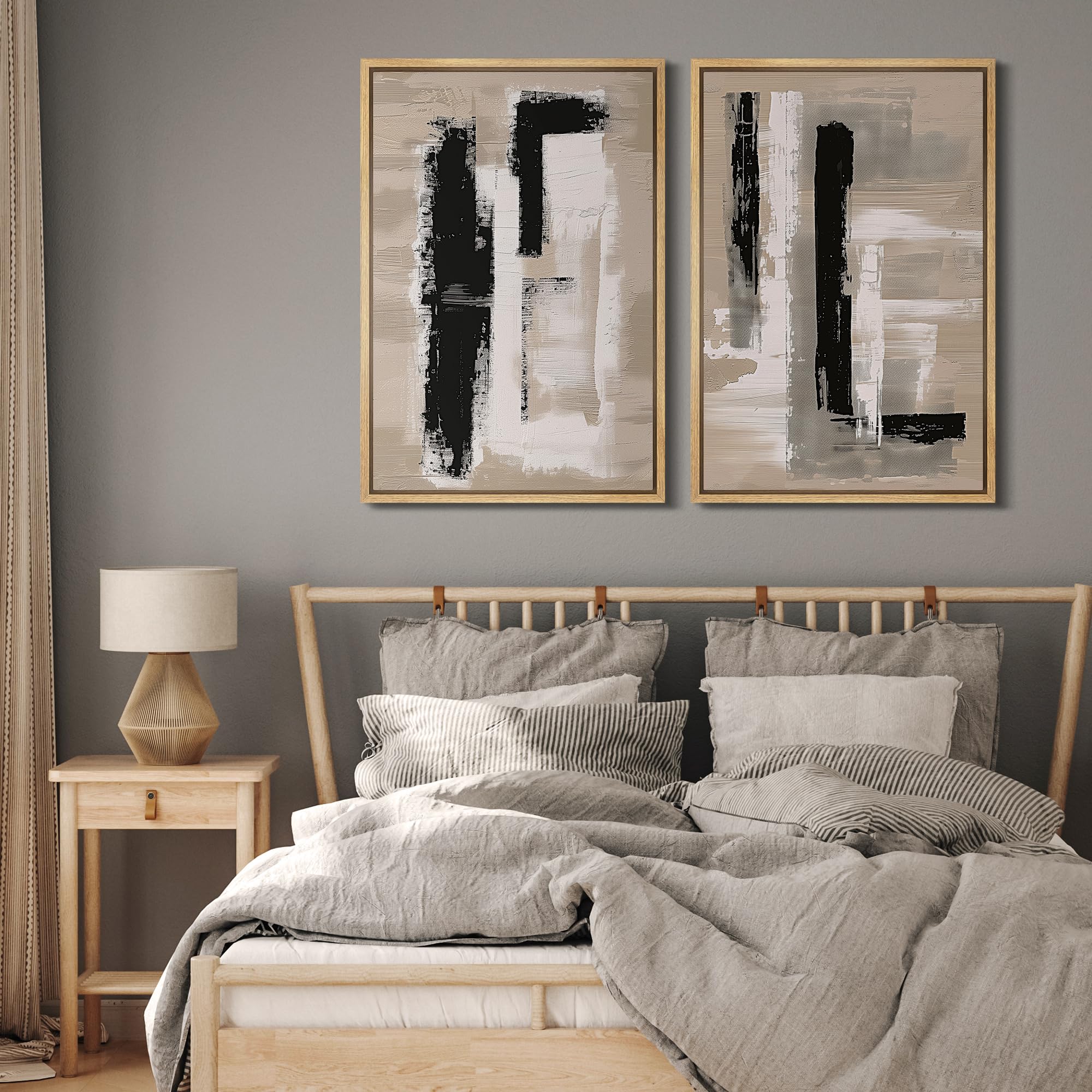 Mudecor Framed Canvas Print Wall Art Set Monochromatic Textures Contemporary Abstract Illustrations Modern Art Decorative Bohemi