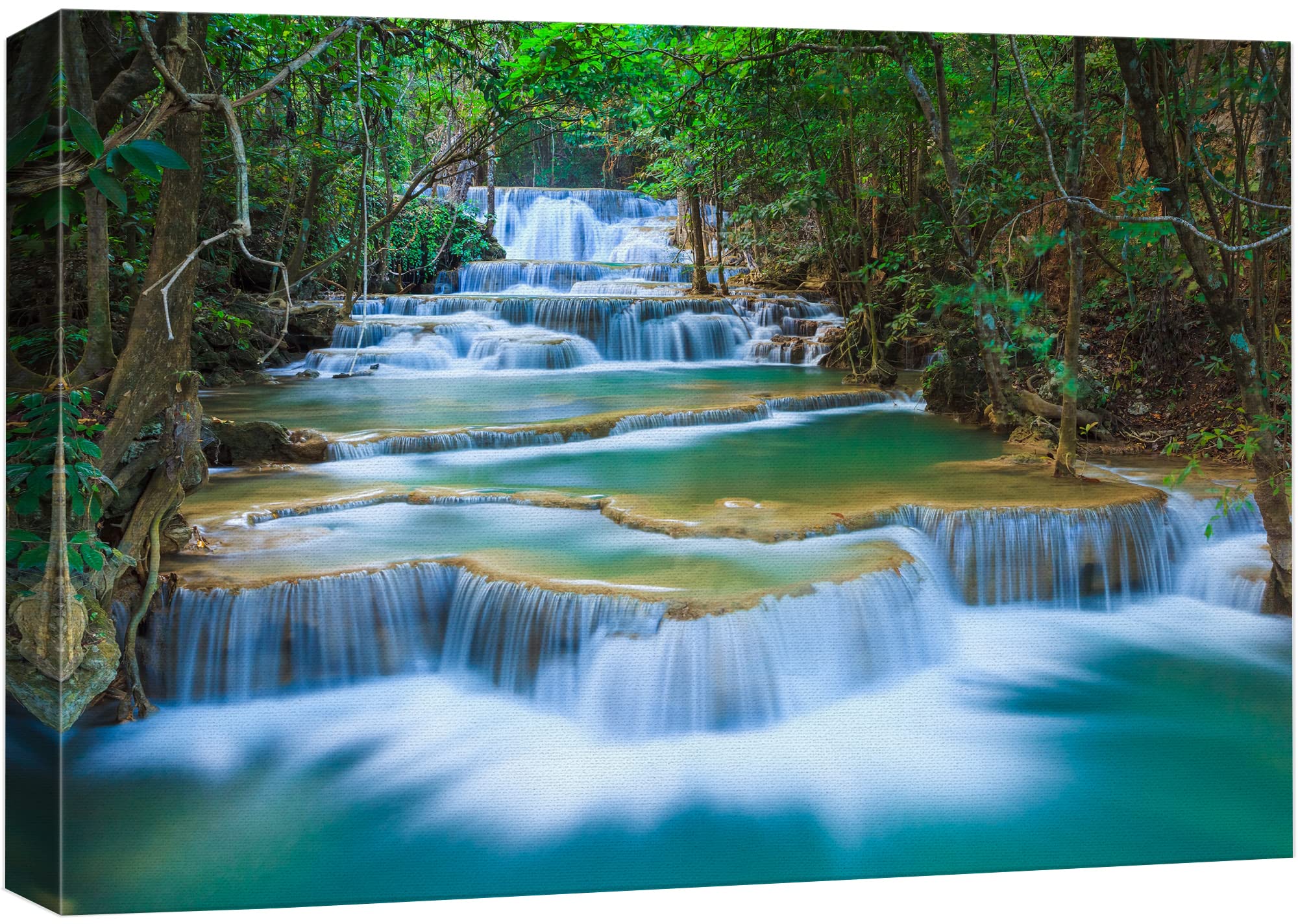 Wall26 Canvas Print Wall Art Cascading Forest Waterfall Landscape Nature Wilderness Photography Modern Art Rustic Scenic Colorfu