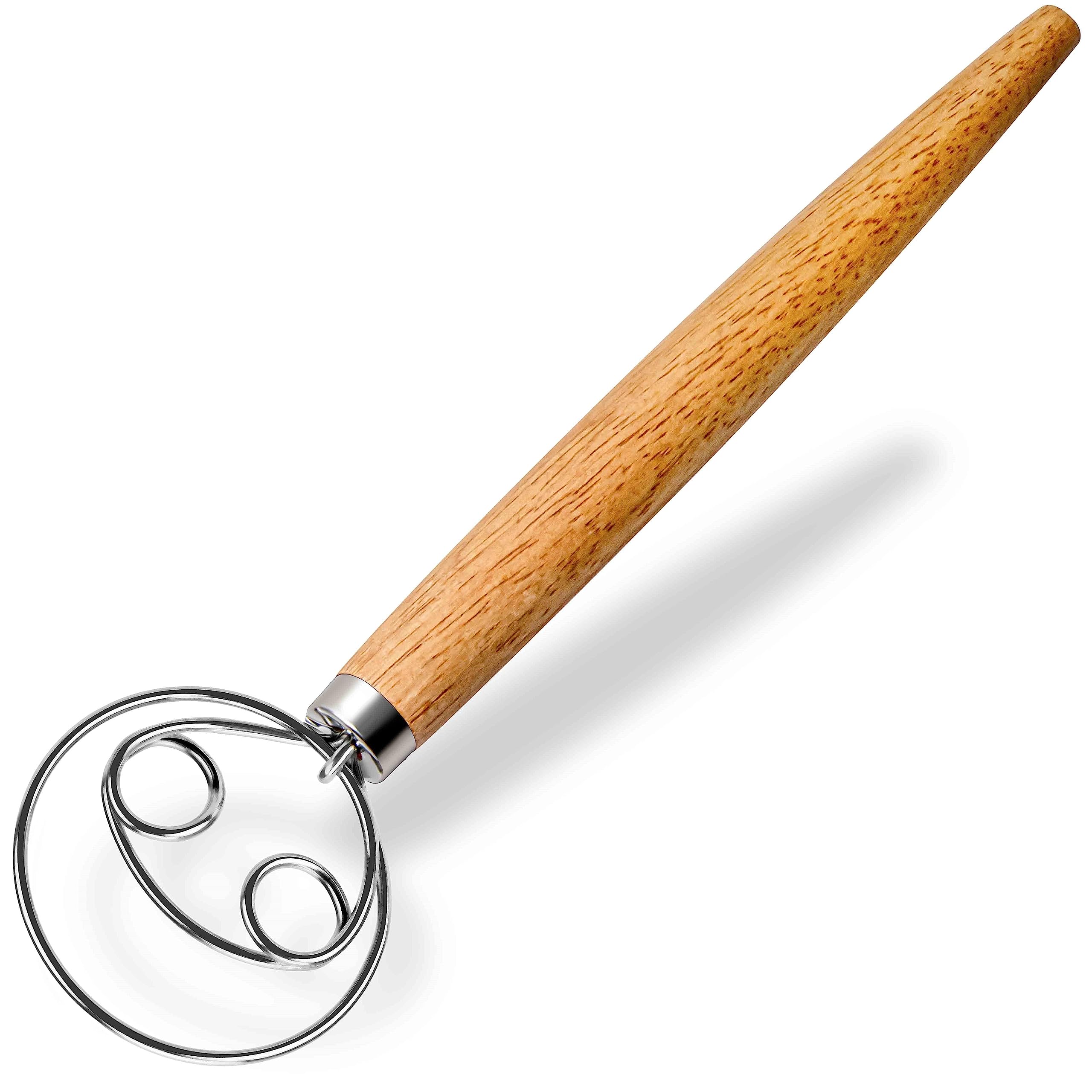 Maxjoy Danish Dough Whisk Wooden Bread Whisk With Stainless Steel Dough Hook - Traditional Dutch Whisk - Dough Mixer Hand Tool &