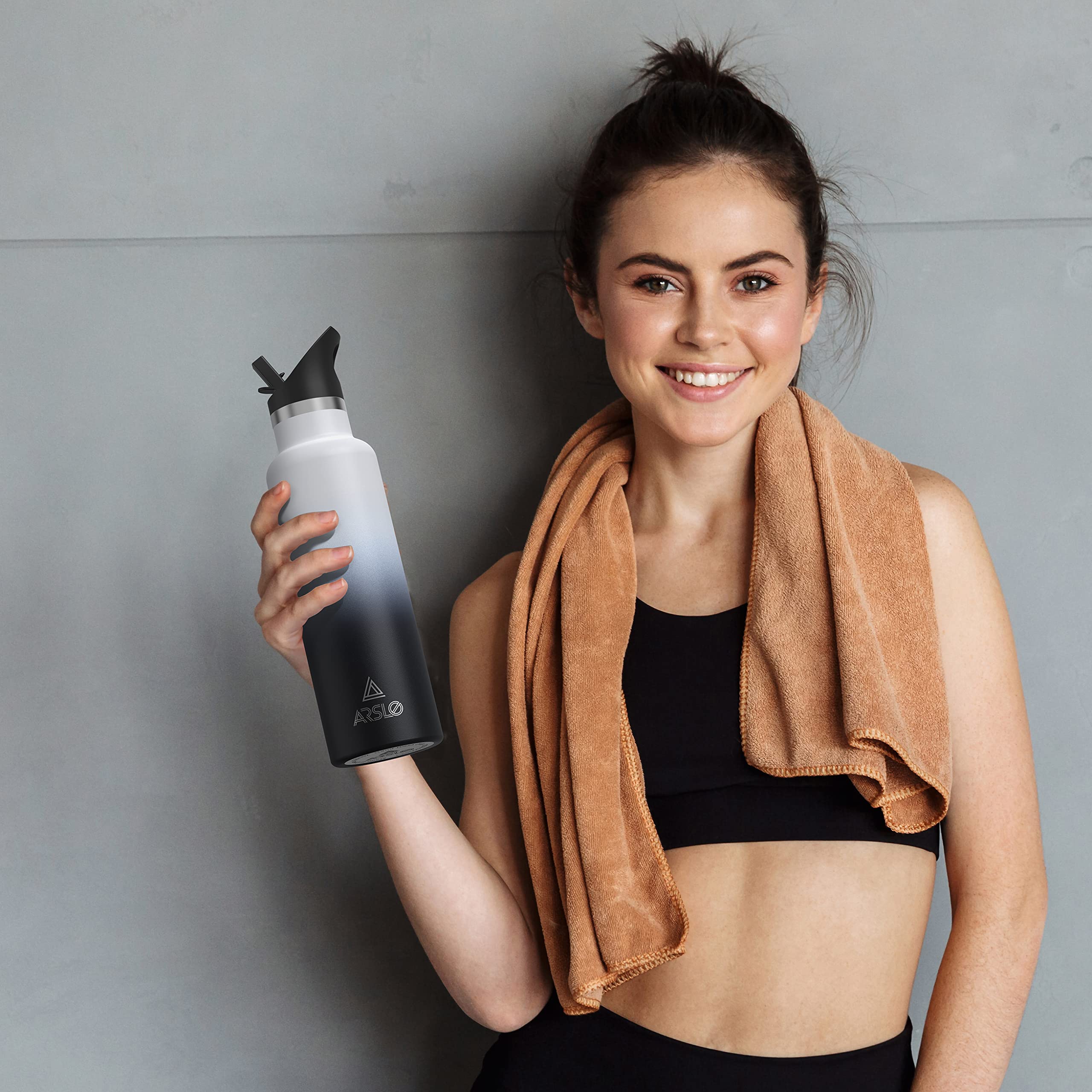 Arslo Stainless Steel Double Wall Water Bottles 25Oz, Vacuum Insulated Bottle With Straw Lid, Insulated Water Bottle Keeps Water