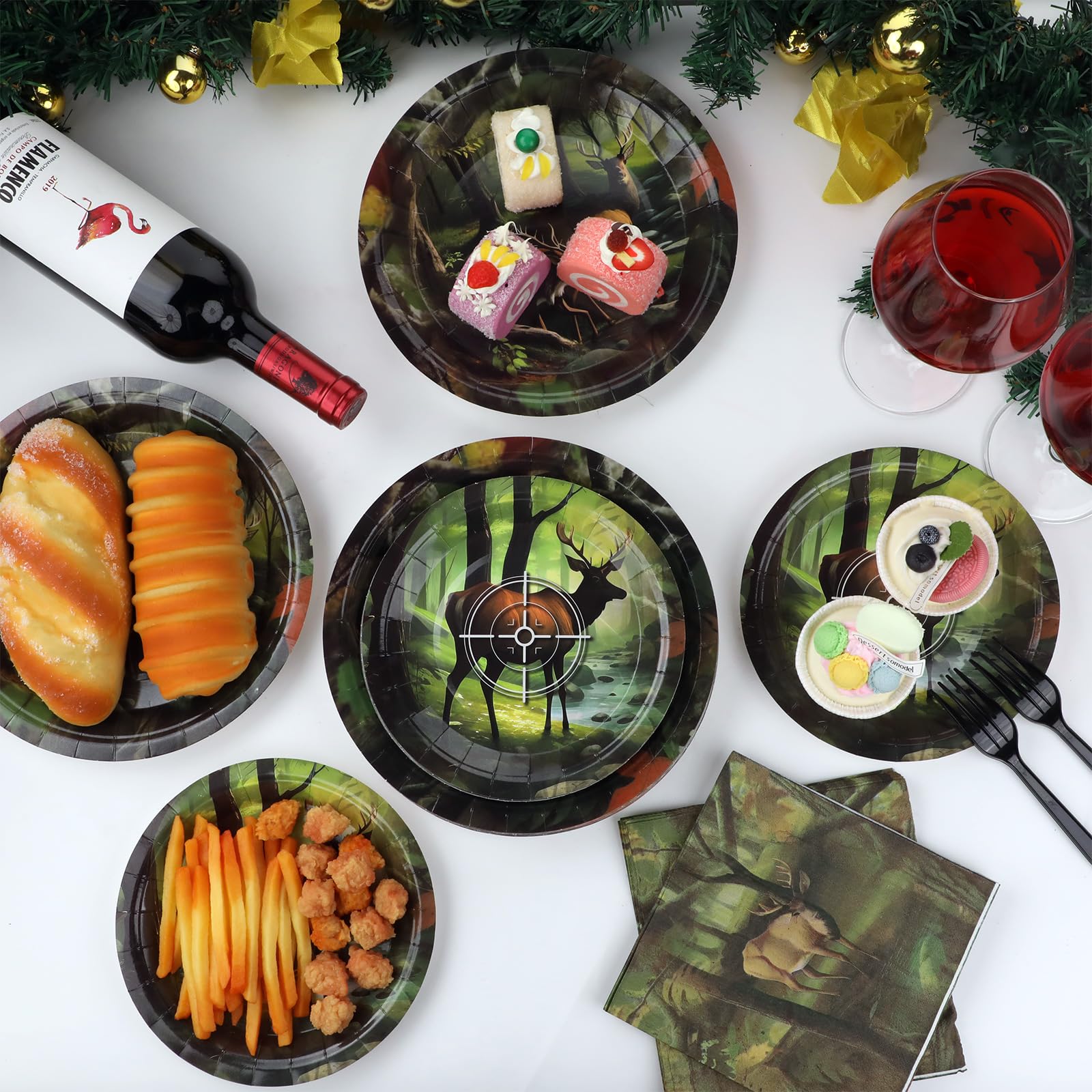 Hunting Camo Party Plates Napkins Deer Hunting Dinnerware Hunter Camo Themed Birthday Party Tableware Set Disposable Forks Desse