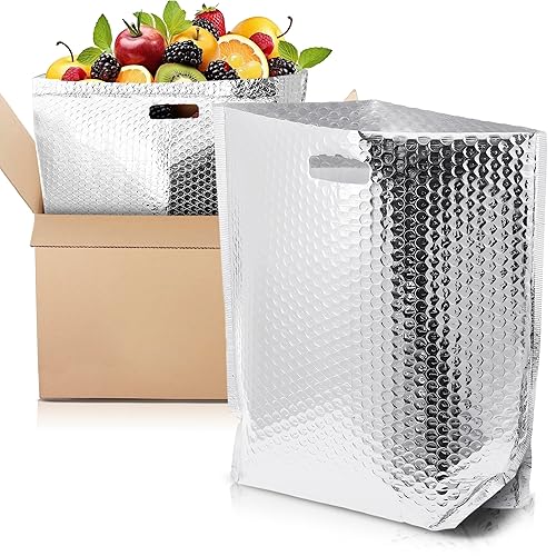 APQ Thermal Bags with Handle 12 x 10 x 9  Pack of 50 Insulated Thermal Bubble Bags  Metalized Foil cold Shipping Package  Packaging Bags for Shipping Frozen Products  Bubble Shipping Bags for Food(D0102HgJZLA)
