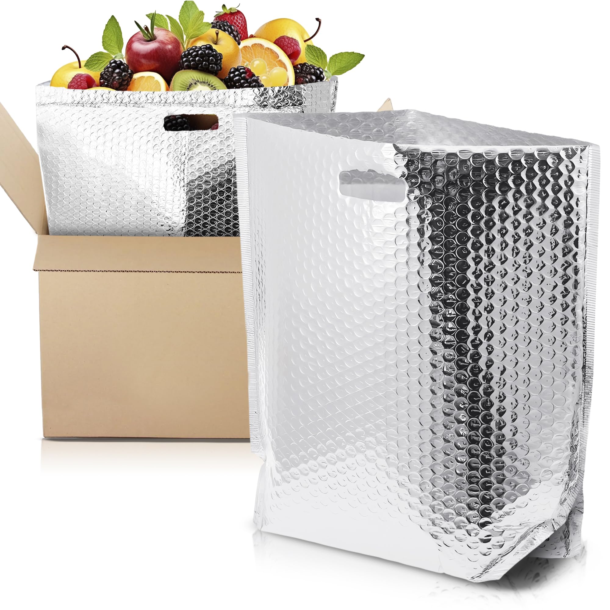 APQ Thermal Bags with Handle 12 x 10 x 9  Pack of 50 Insulated Thermal Bubble Bags  Metalized Foil cold Shipping Package  Packaging Bags for Shipping Frozen Products  Bubble Shipping Bags for Food(D0102HgJZLA)