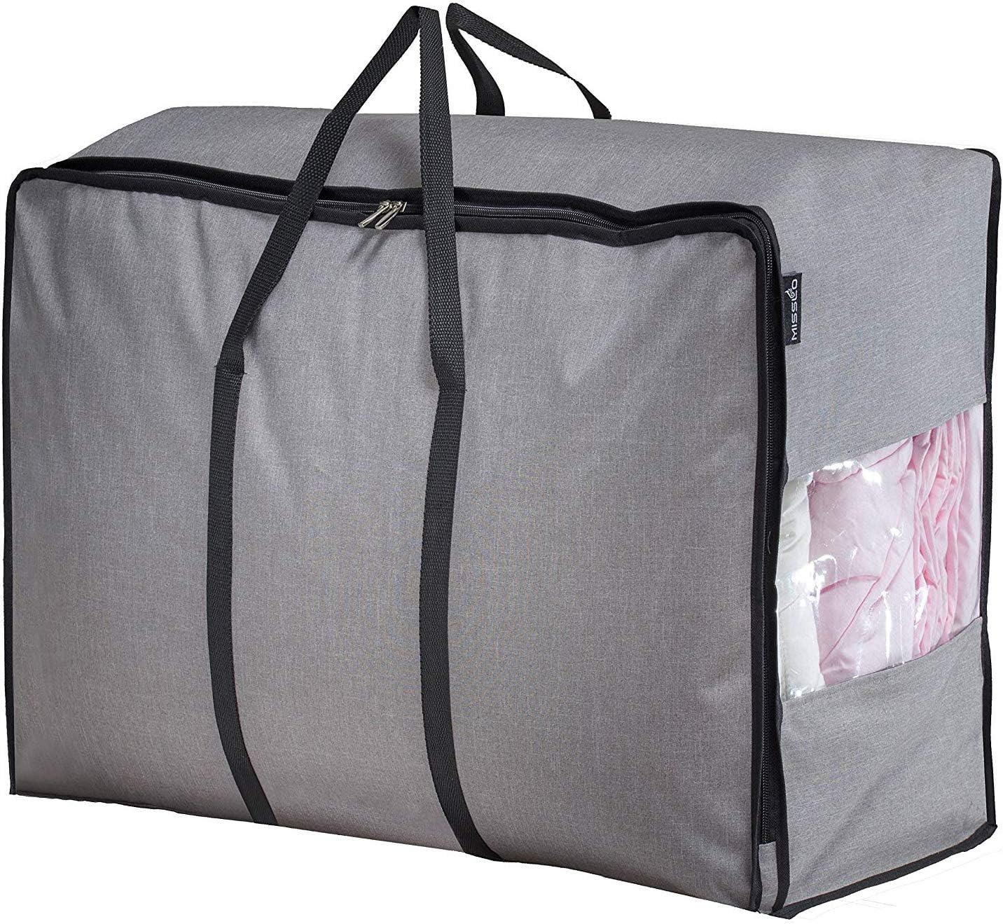 MISSLO Thick Over Size Storage Bag, Folding Organizer Bag, Under Bed Storage, College Carrying Bag for Bedding Comforters, Blank