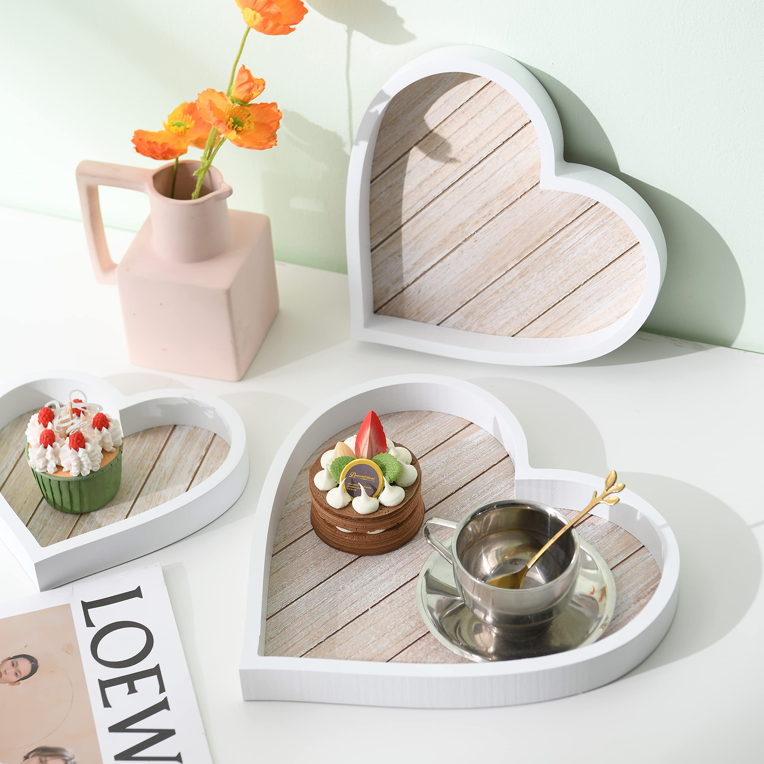 Wooden Heart Tray For Ottoman Coffee Table Tray D  Cor Set Of 3 (Heart)