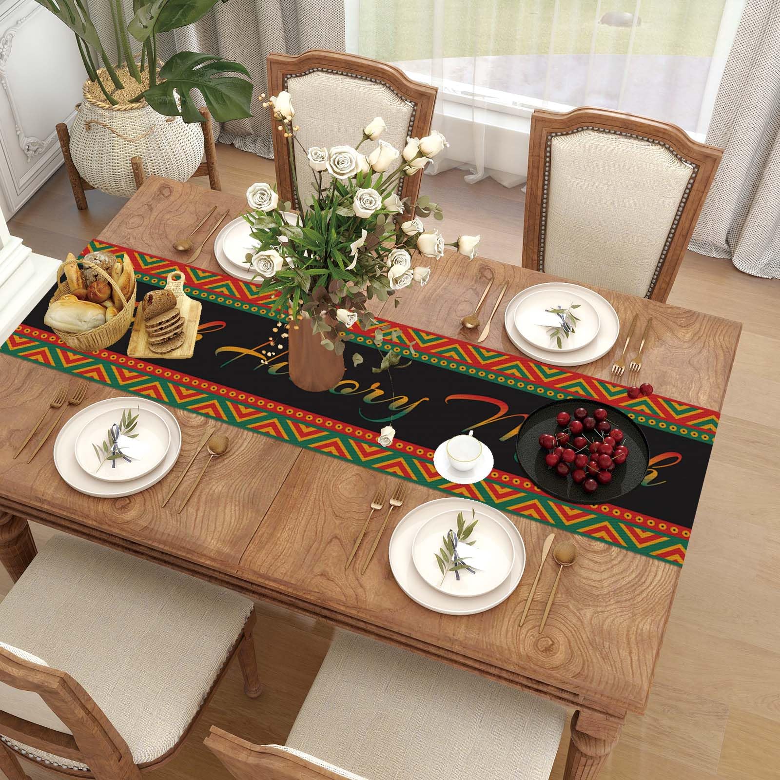 Linen Black History Month Table Runner 72 Inches Long Black History Month Decoration For Table African American Country Festival