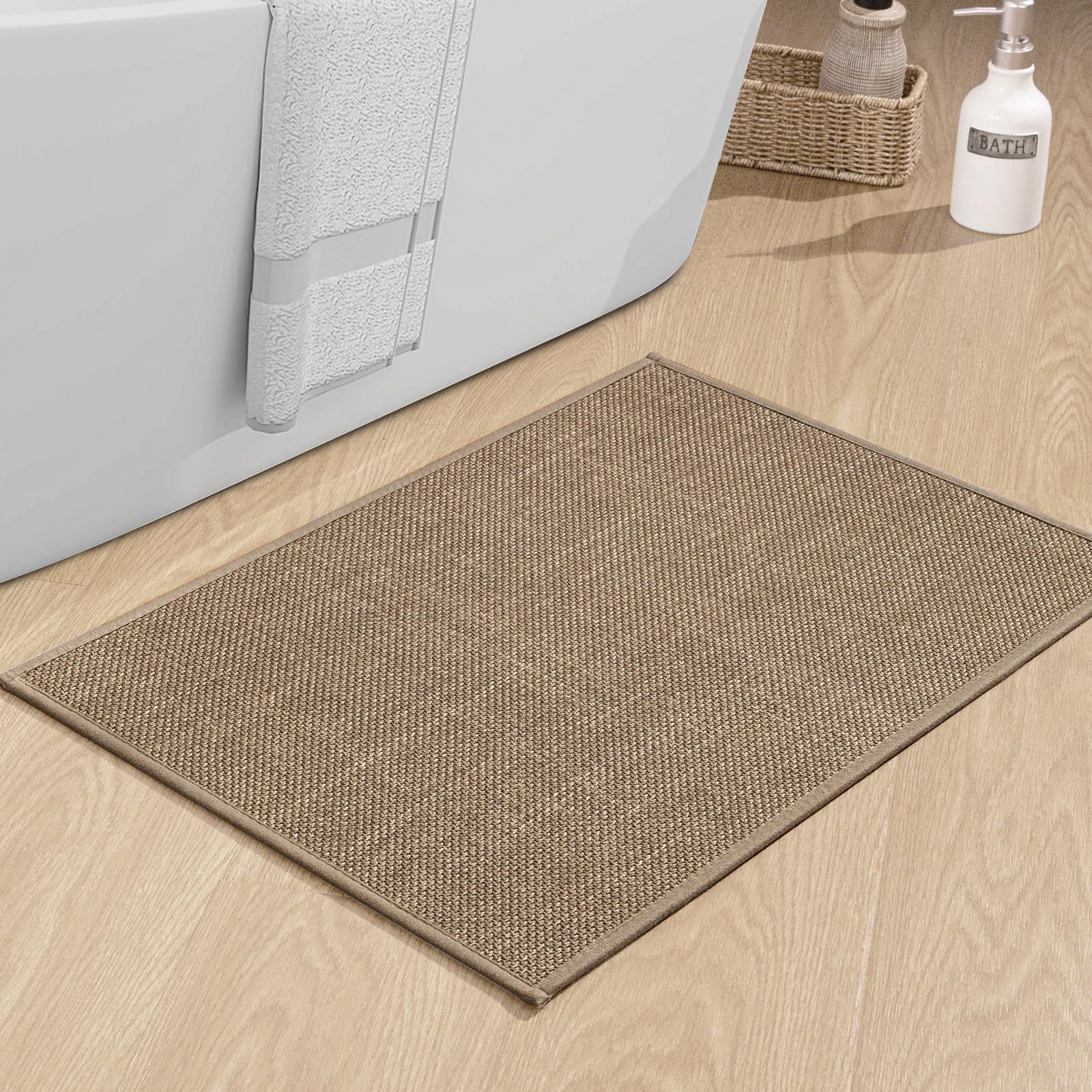 Chakme Bathroom Rugs Mat 24X17, Ultra Thin Non Slip Bath Mat Small Quick Dry Absorbent Bath Mat For Bathroom Floor, (Dark Beige,