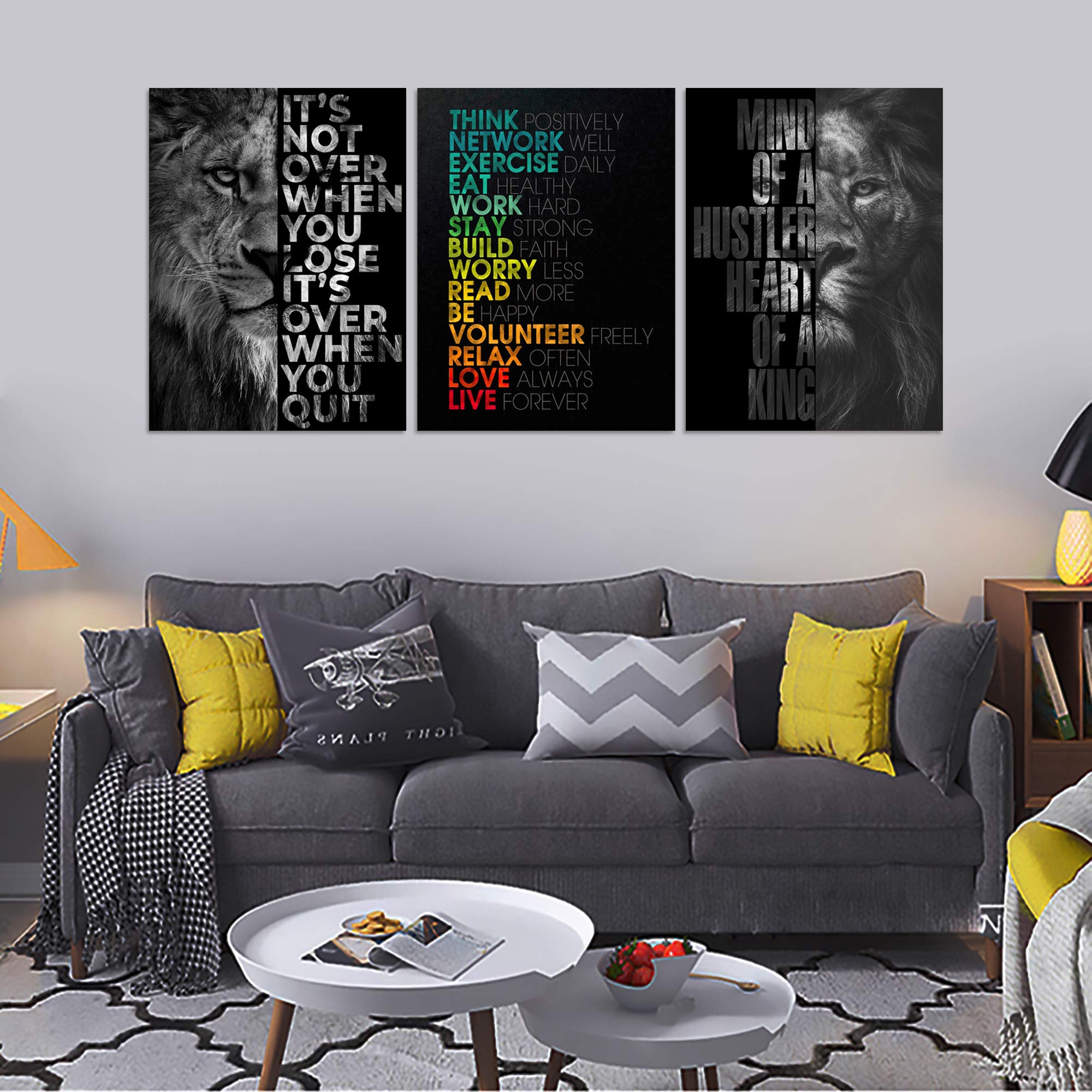 Motivational Office Wall Decor Hustle Canvas Wall Art Inspirational Posters Entrepreneur Quote Canvas Paintings Wooden Framed 3