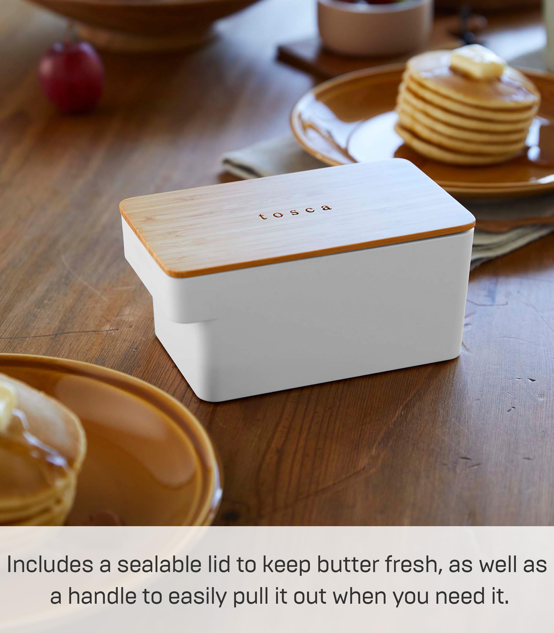 Yamazaki Home Butter Case Food Storage Container For Refrigerator Or Countertop With Handle And Sealed Lid | Plastic + Wood, One