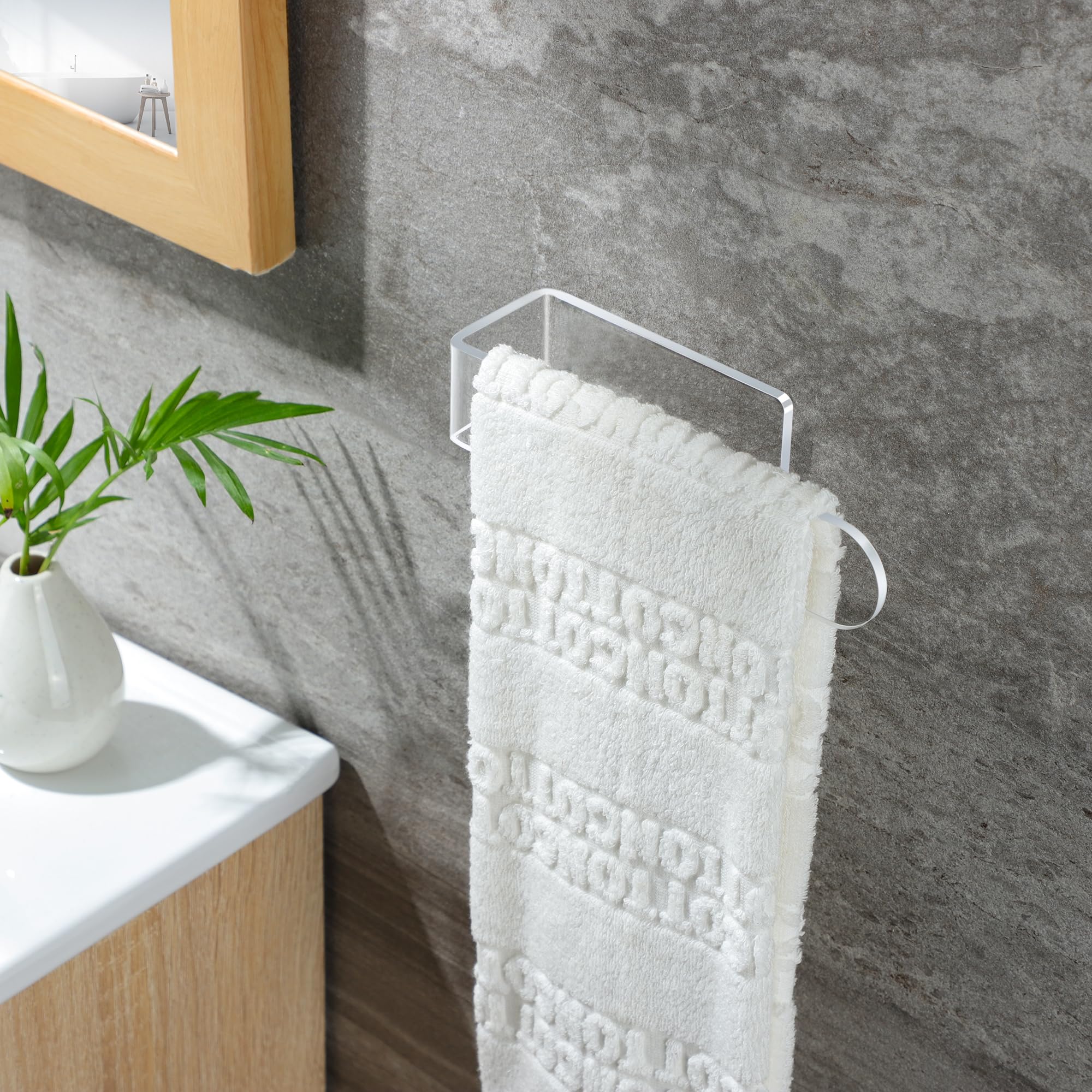 Taozun Hand Towel Holder/Clear Hand Towel Rack - Acrylic Plastics Towel Ring Self Adhesive Towel Bar For Bathroom Or Kitchen Wal