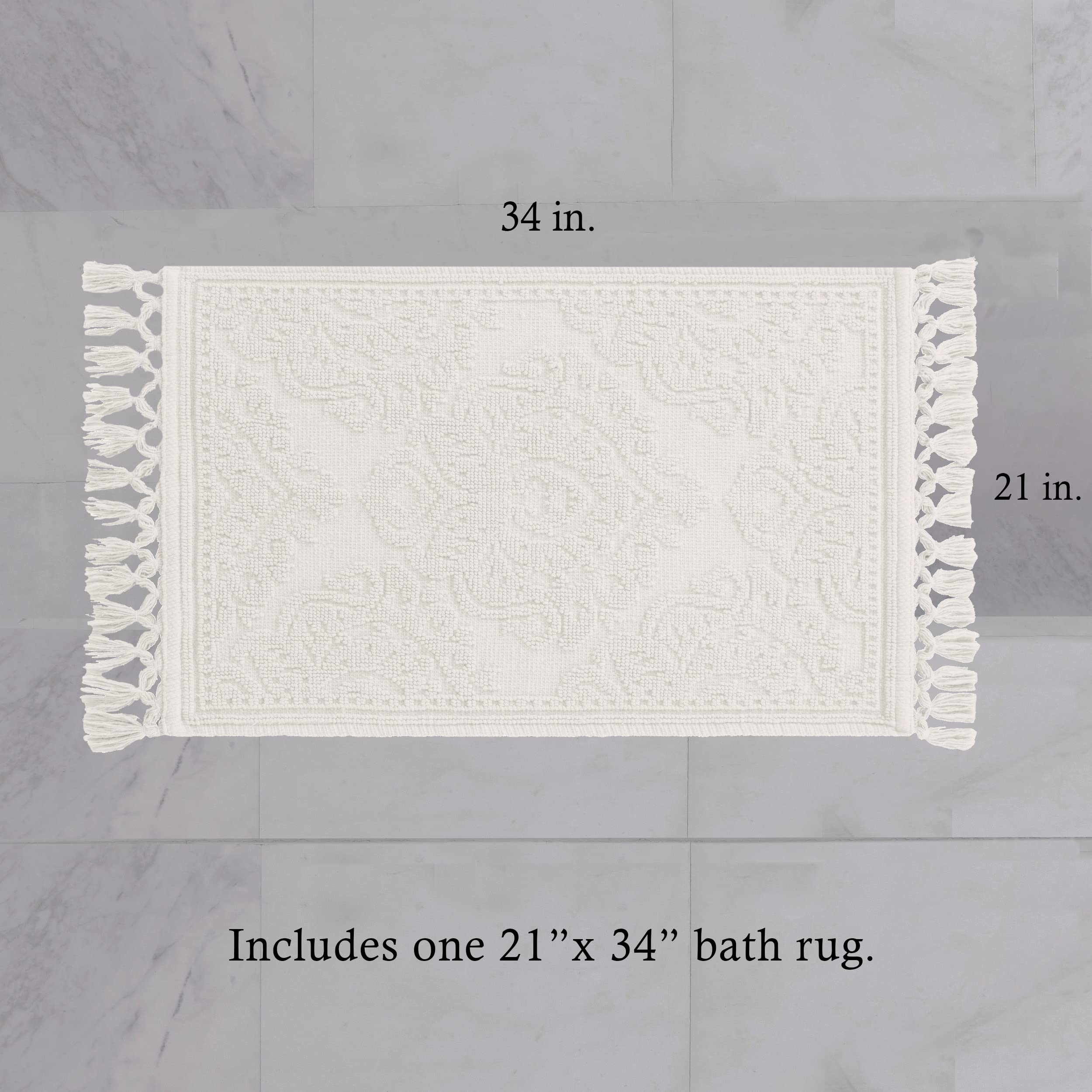 Jean Pierre - Ricardo Bath Mat, Woven Fringe Bathroom Rugs, 100% Cotton, Premium Bathroom Decor - Measures 21'' X 41'' - White