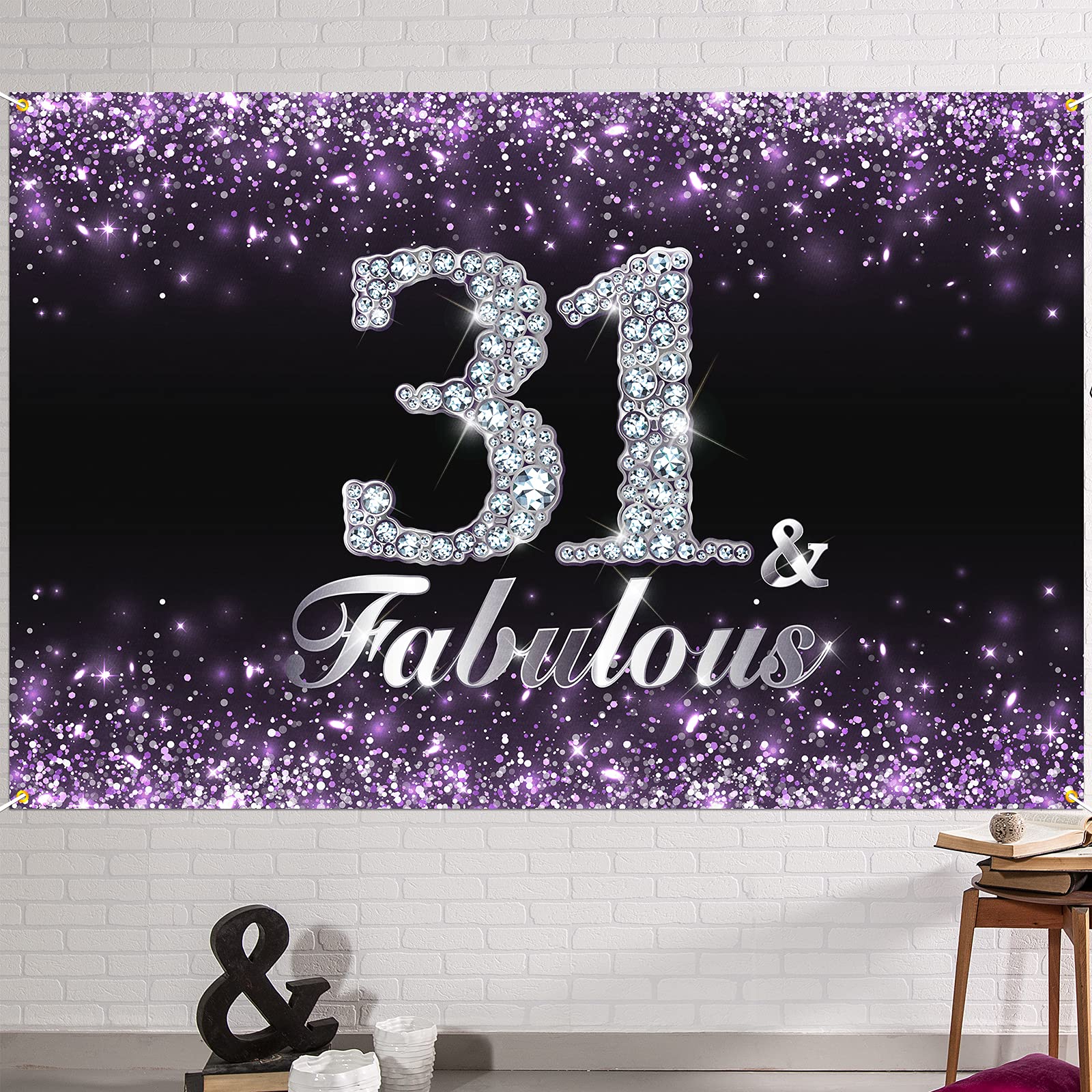 Hamigar 6X4Ft Happy 31St Birthday Banner Backdrop - 31 & Fabulous Birthday Decorations Party Supplies For Women - Purple