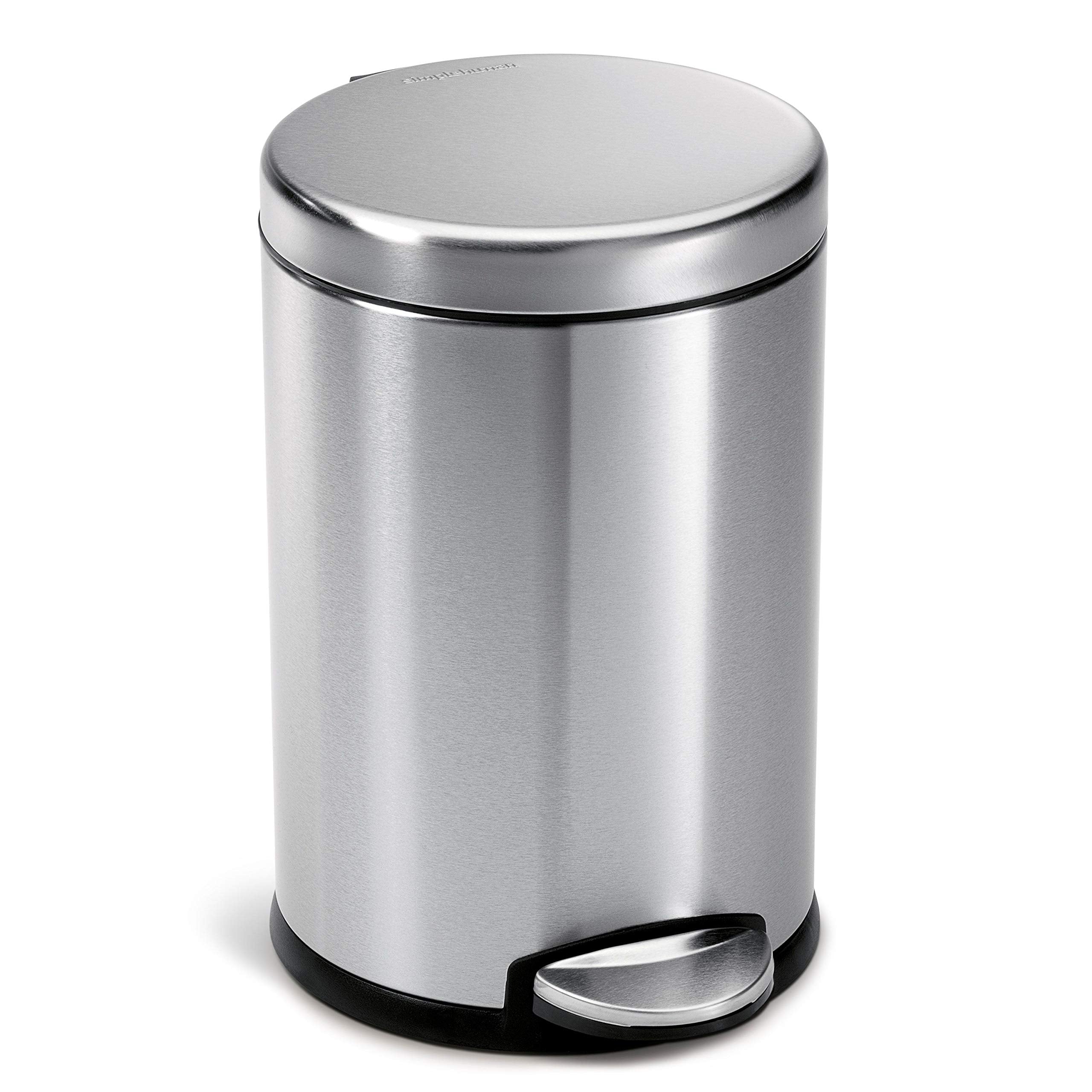 Simplehuman 4.5 Liter / 1.2 Gallon Round Bathroom Step Trash Can, Brushed Stainless Steel